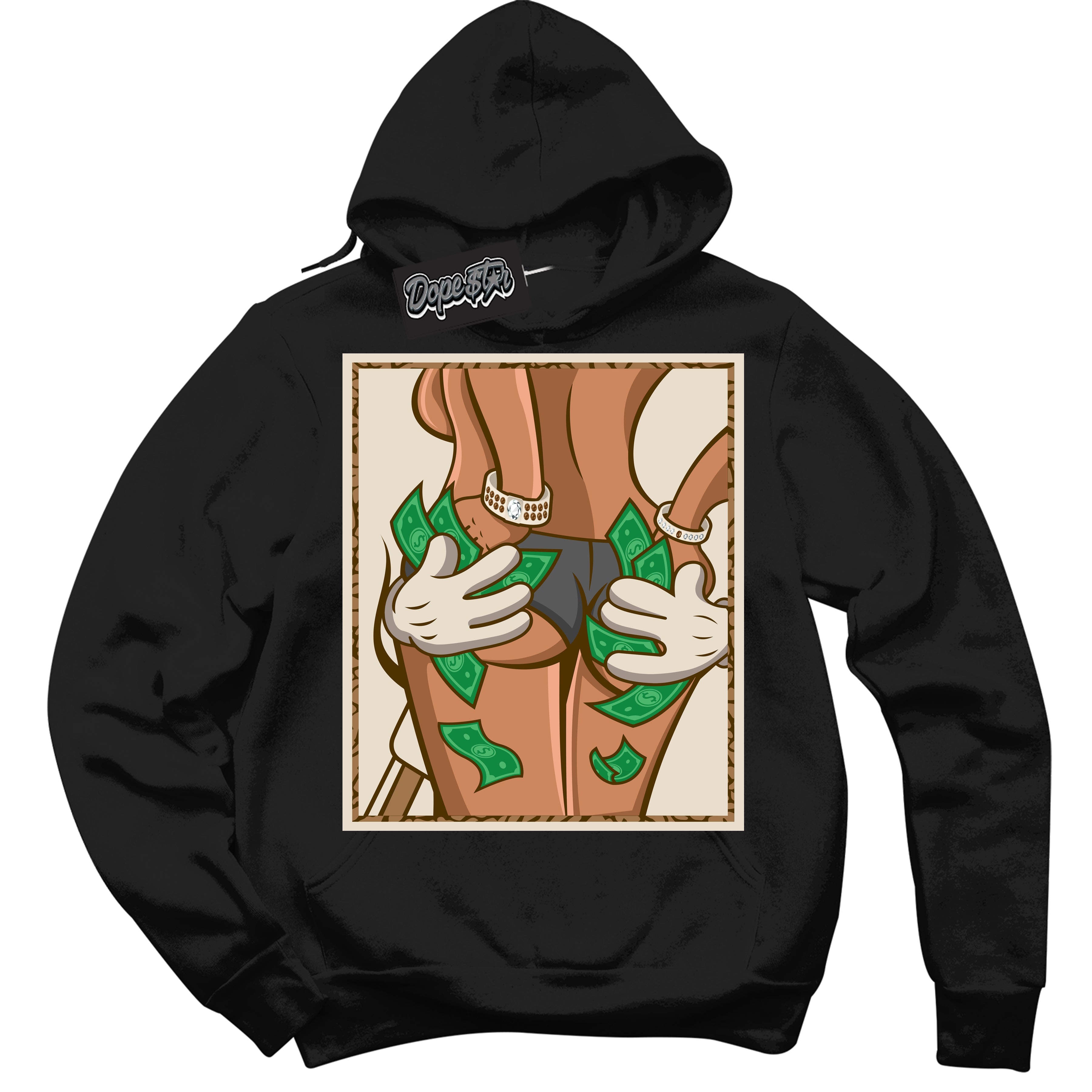 Cool Black Graphic DopeStar Hoodie with “ Money Hands “ print, that perfectly matches Palomino 3s sneakers