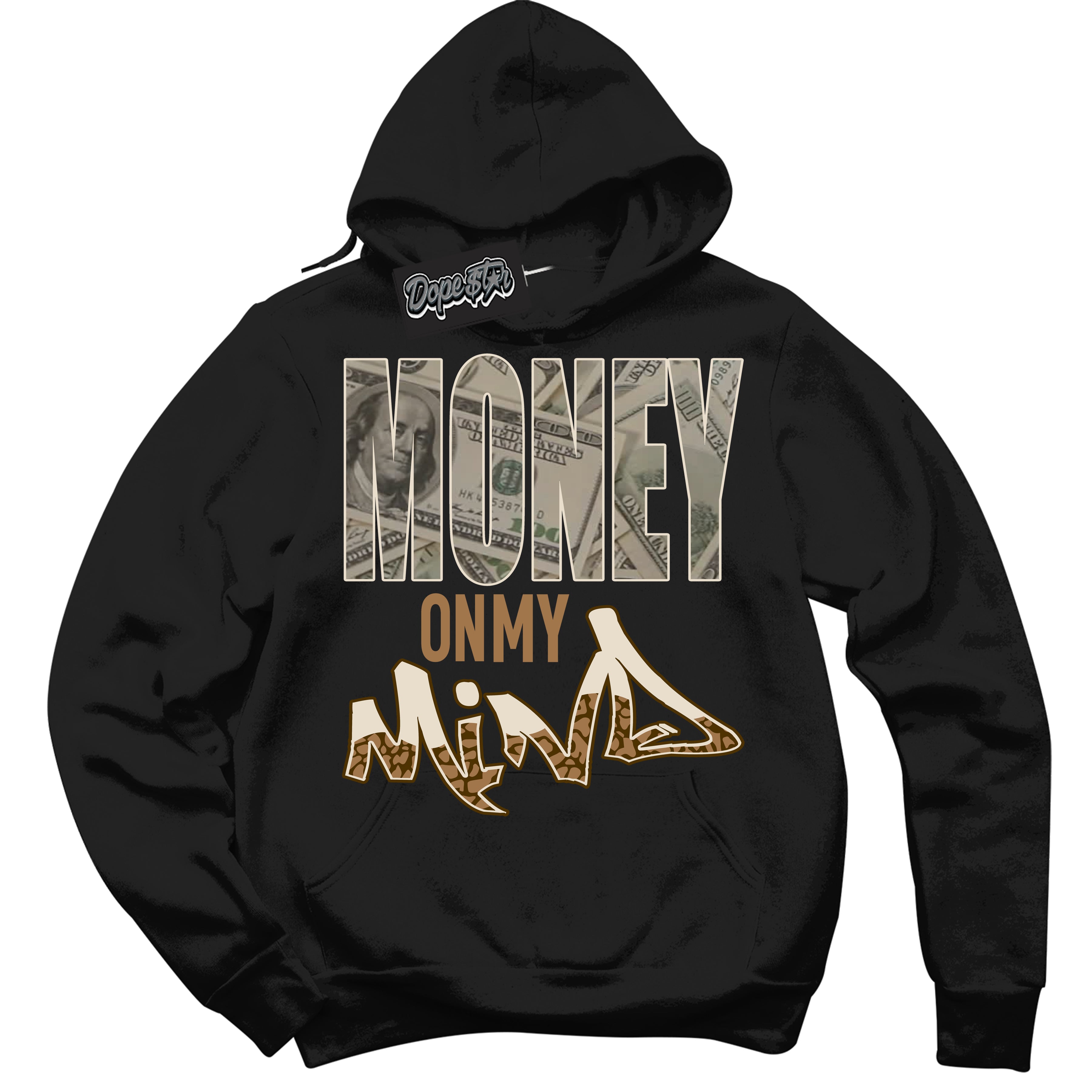 Cool Black Graphic DopeStar Hoodie with “ Money On My Mind “ print, that perfectly matches Palomino 3s sneakers