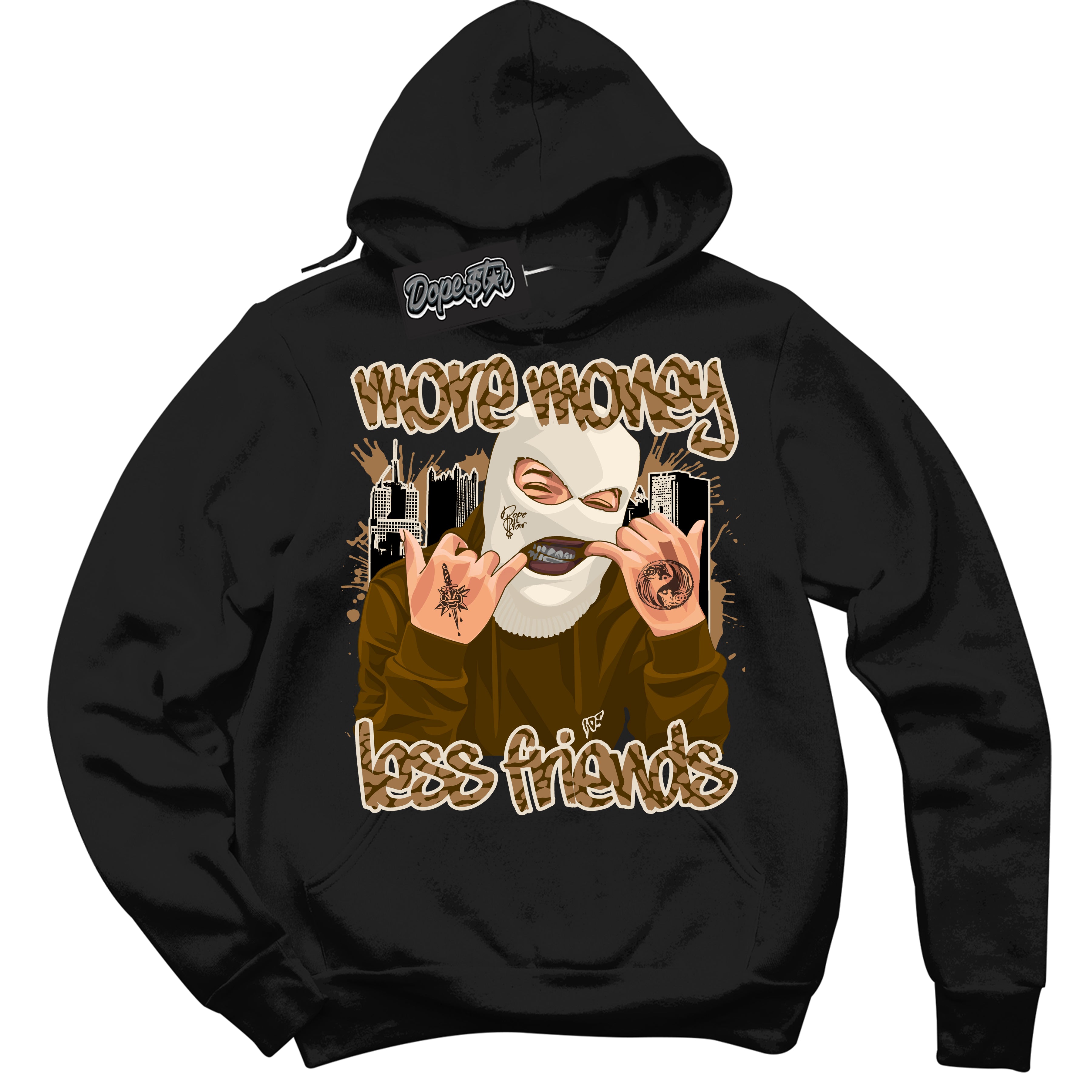 Cool Black Graphic DopeStar Hoodie with “ More Money Less Friends “ print, that perfectly matches Palomino 3s sneakers