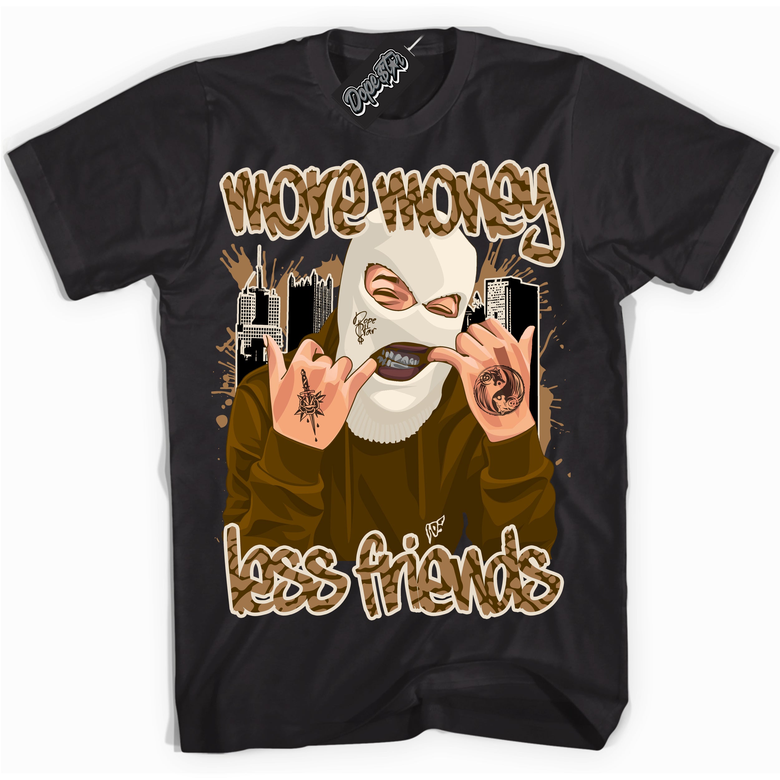 Cool Black graphic tee with “ More Money Less Friends ” design, that perfectly matches Palomino 3s sneakers