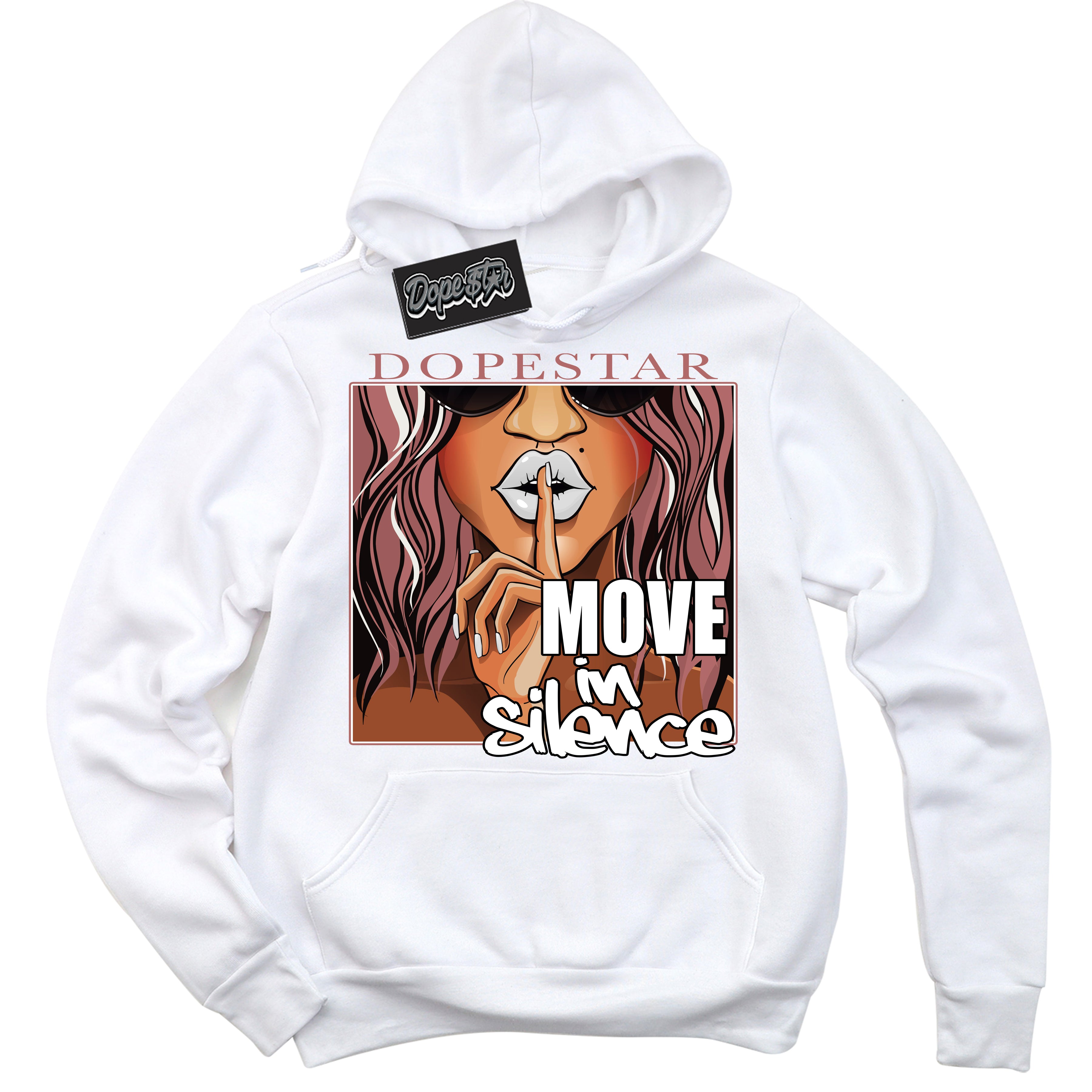 Cool White Graphic DopeStar Hoodie with “ Move In Silence “ print, that perfectly matches Palomino 3s sneakers