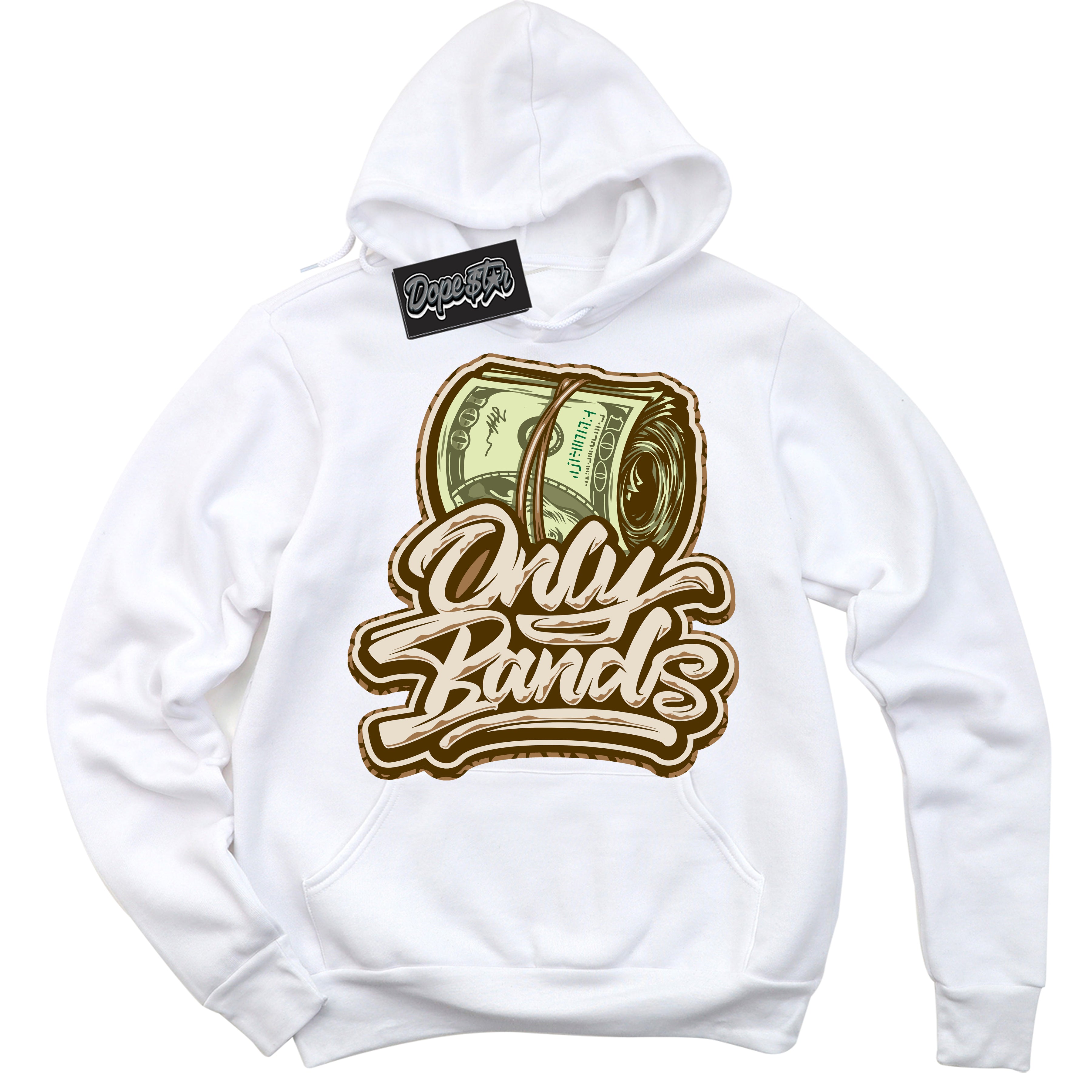 Cool White Graphic DopeStar Hoodie with “ Only Bands “ print, that perfectly matches Palomino 3s sneakers