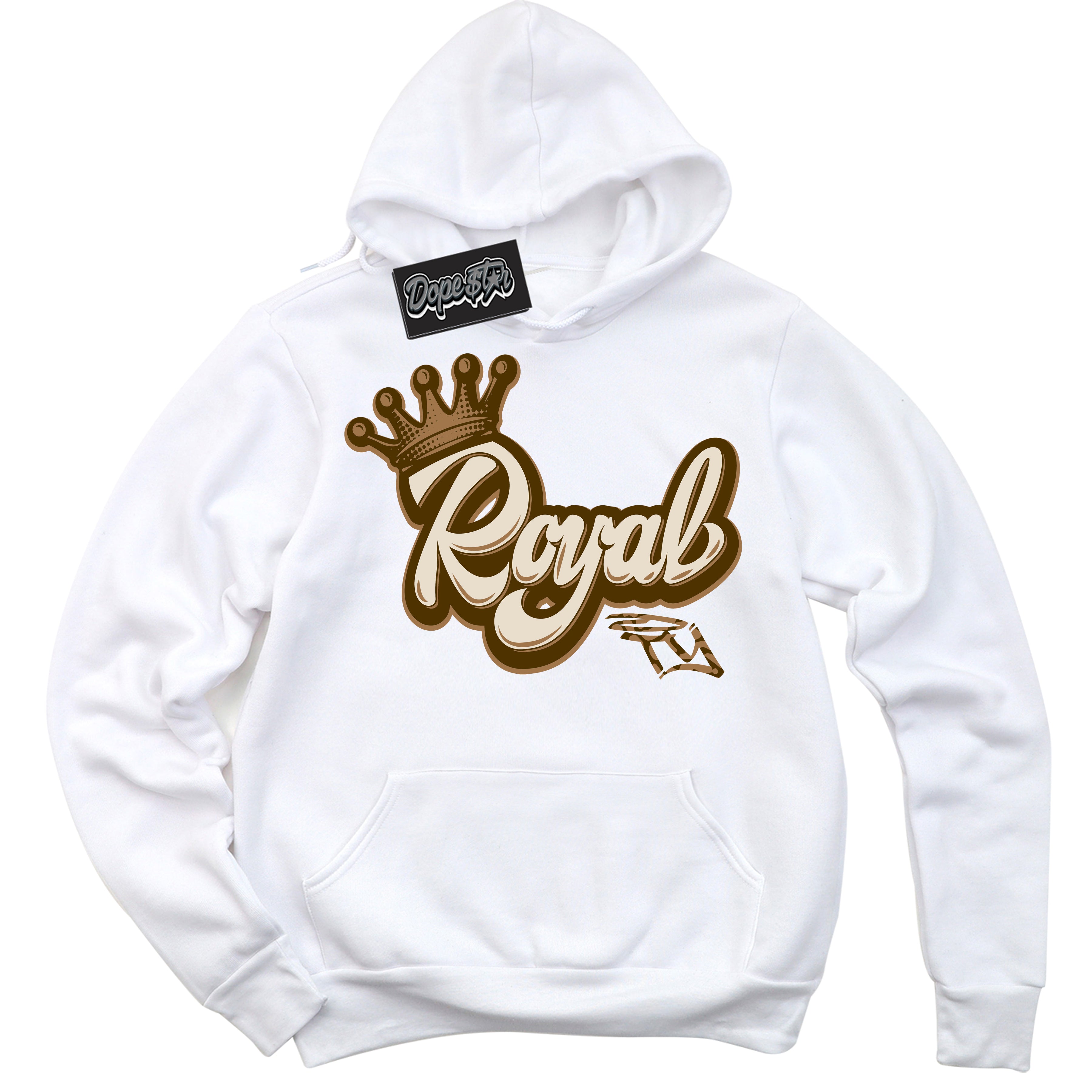 Cool White Graphic DopeStar Hoodie with “ Royalty “ print, that perfectly matches Palomino 3s sneakers