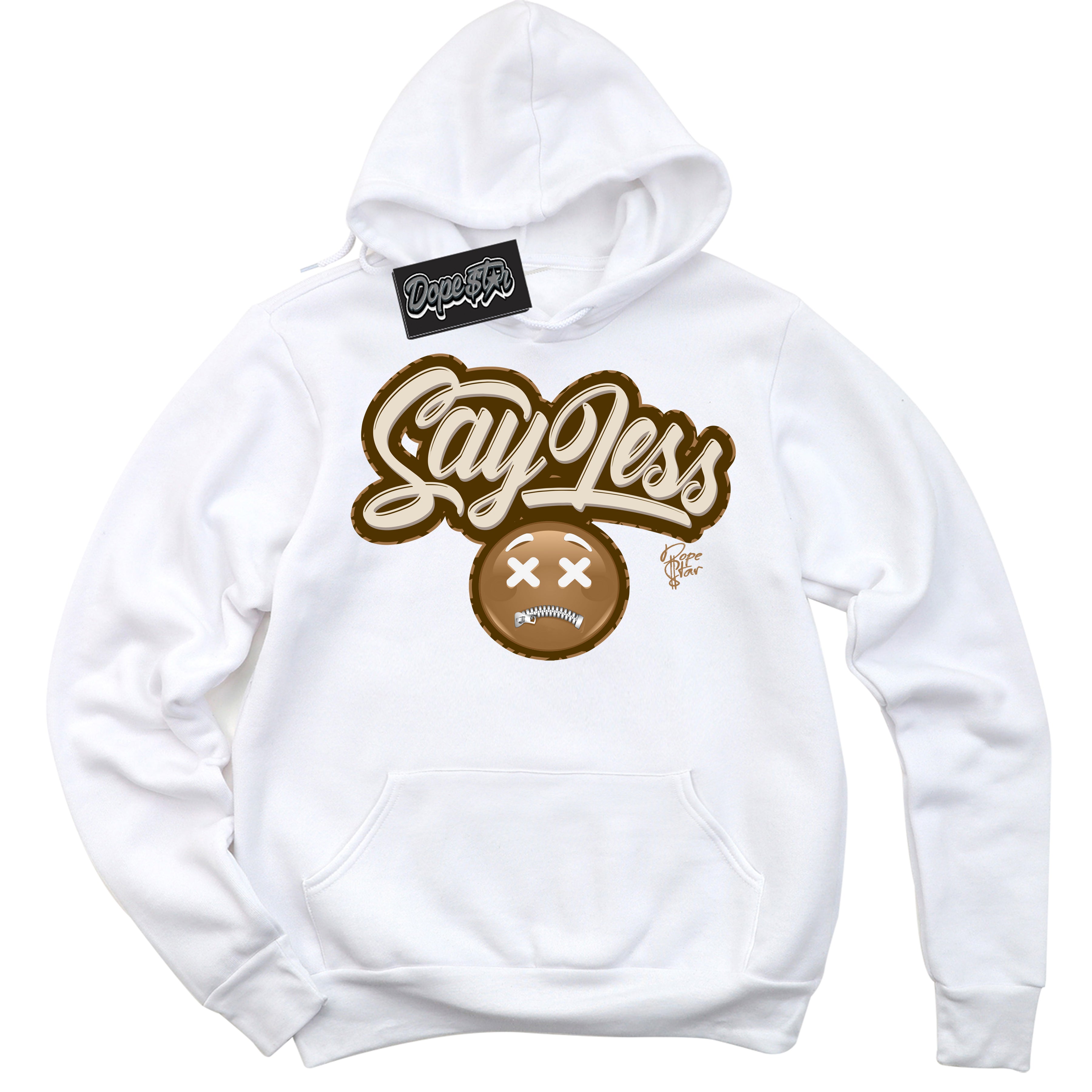 Cool White Graphic DopeStar Hoodie with “ Say Less “ print, that perfectly matches Palomino 3s sneakers