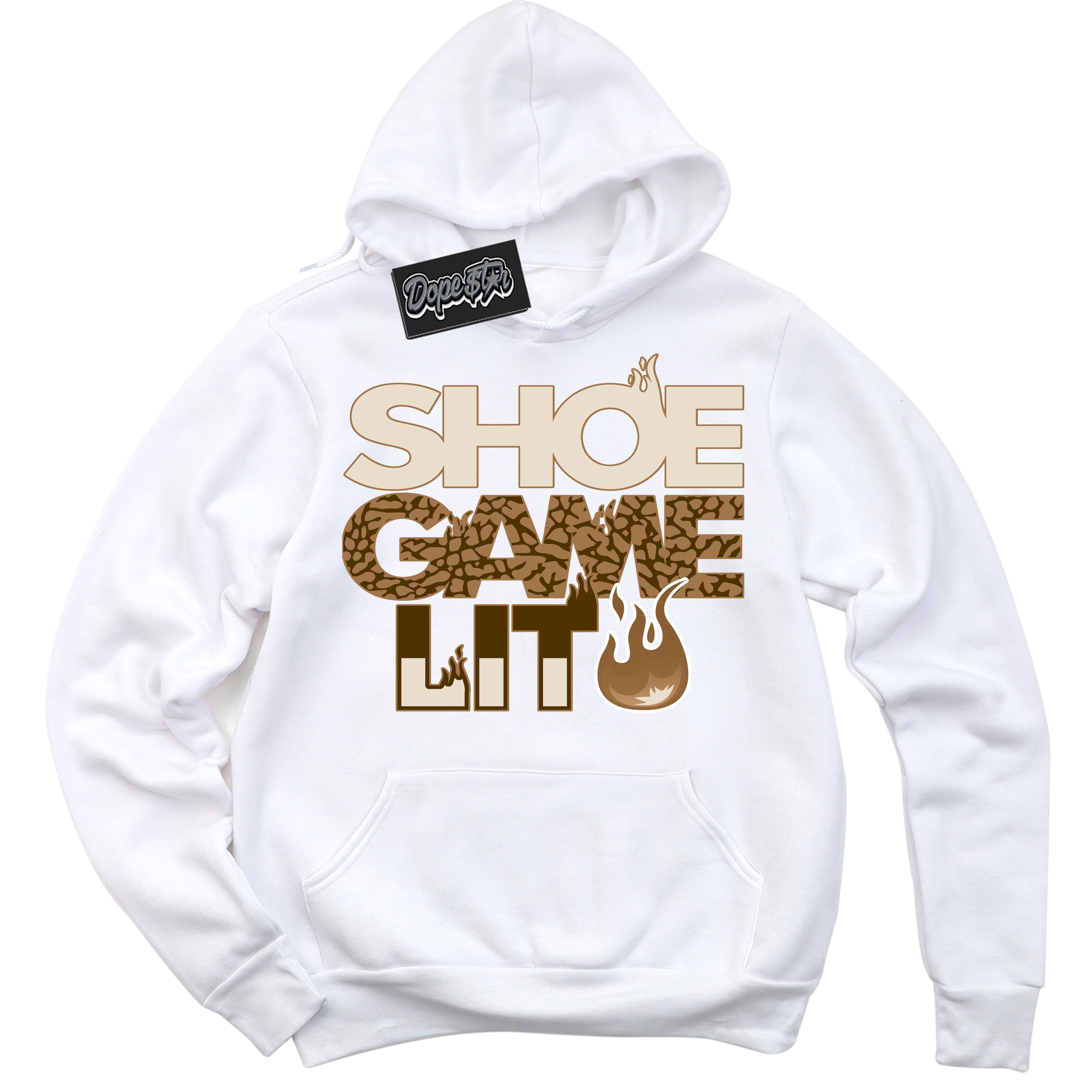 Cool White Hoodie with “ Shoe Game Lit '' design that Perfectly Matches Palomino 3s Sneakers.