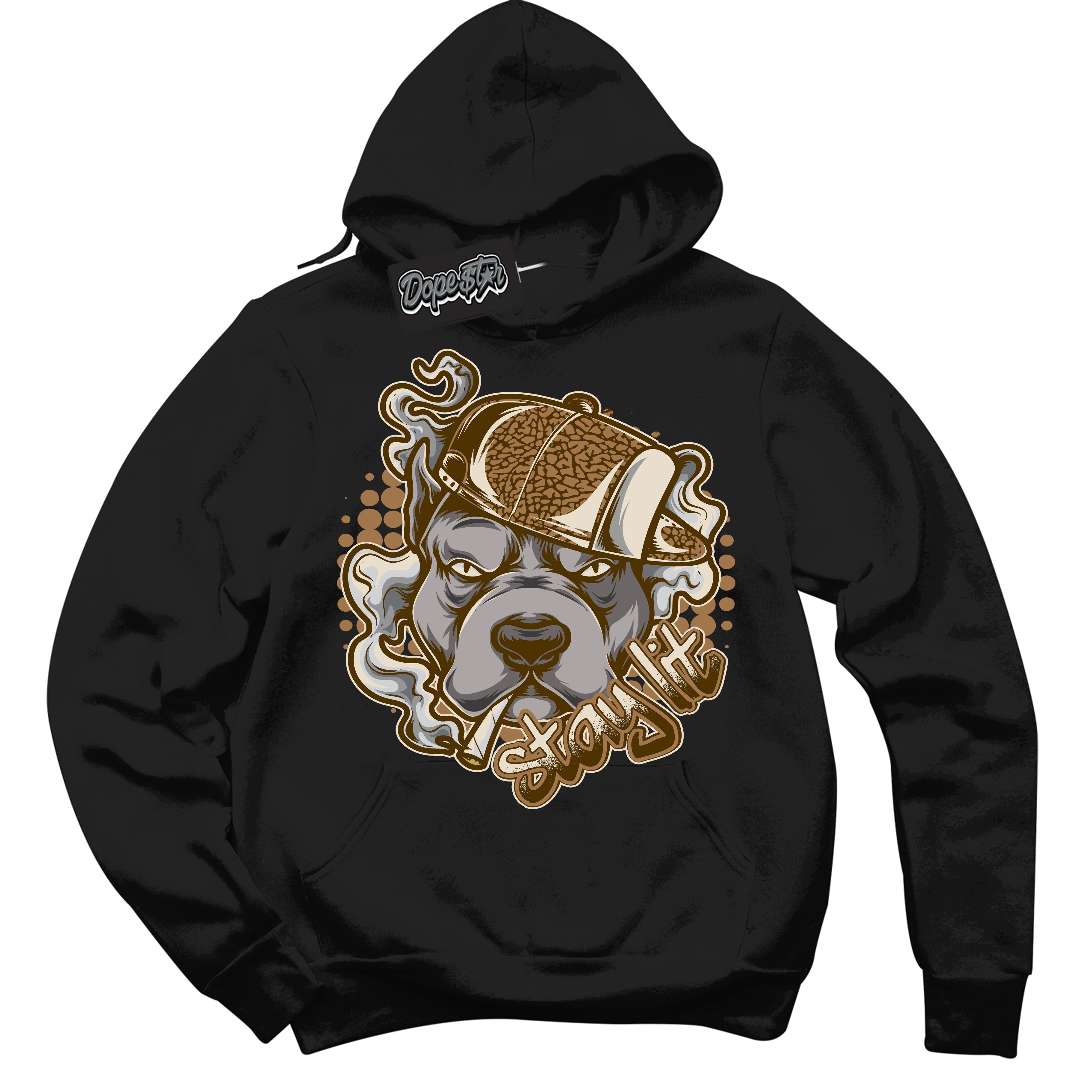 Cool Black Graphic DopeStar Hoodie with “ Stay Lit “ print, that perfectly matches Palomino 3s sneakers