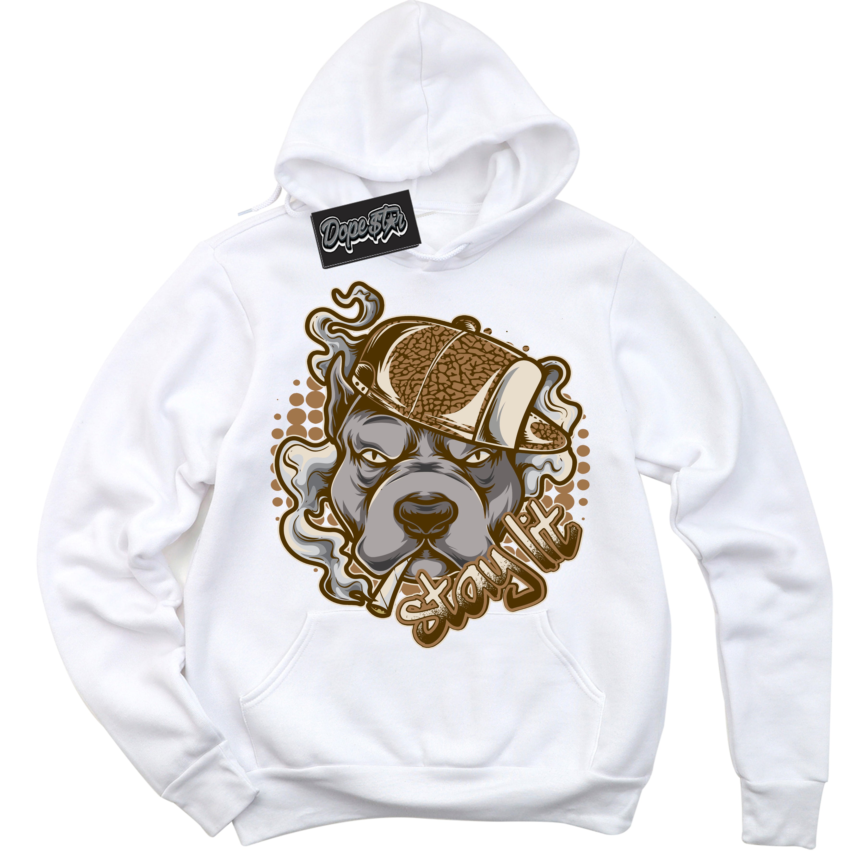 Cool White Graphic DopeStar Hoodie with “ Stay Lit “ print, that perfectly matches Palomino 3s sneakers