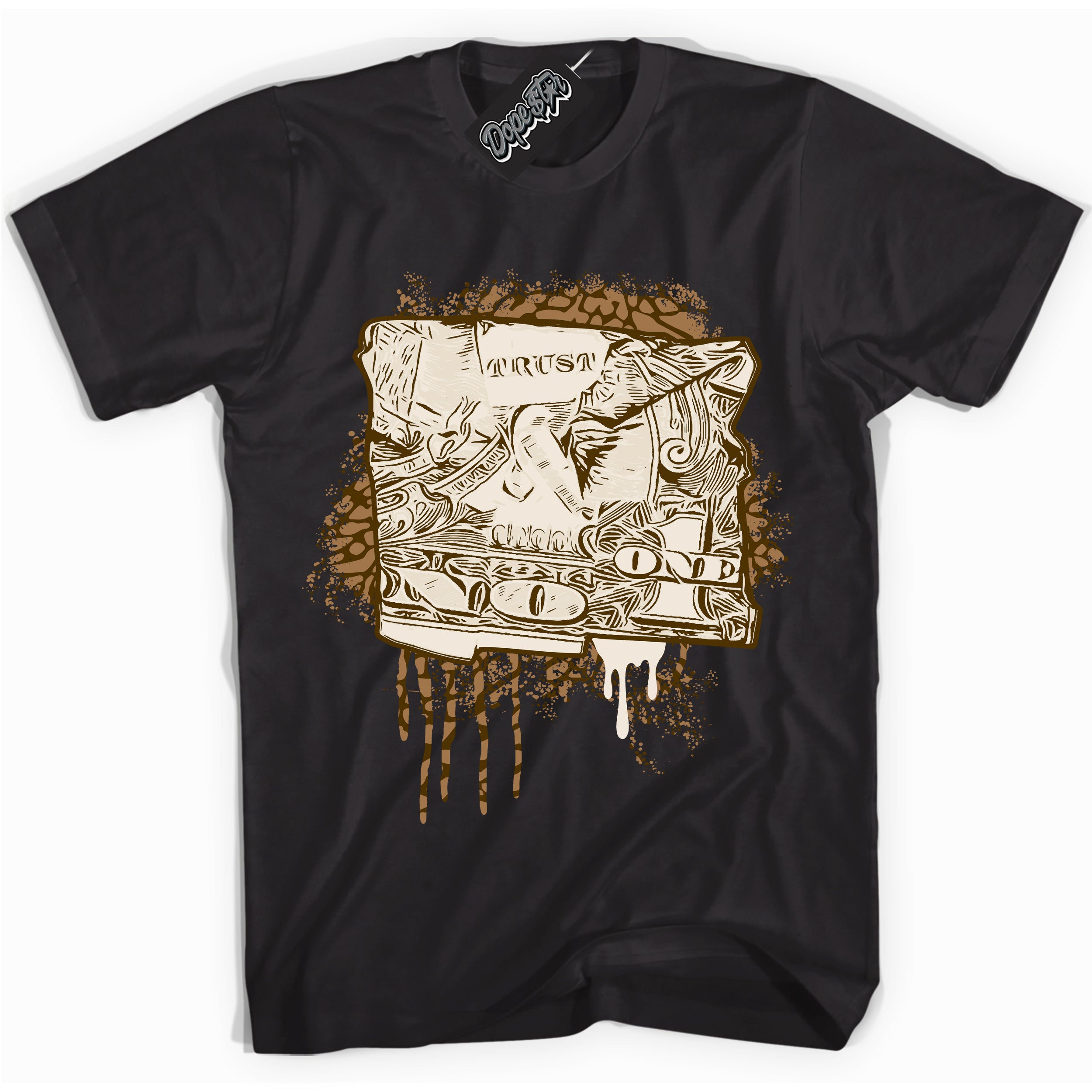 Cool Black graphic tee with “ Trust No One Dollar ” design, that perfectly matches Palomino 3s sneakers
