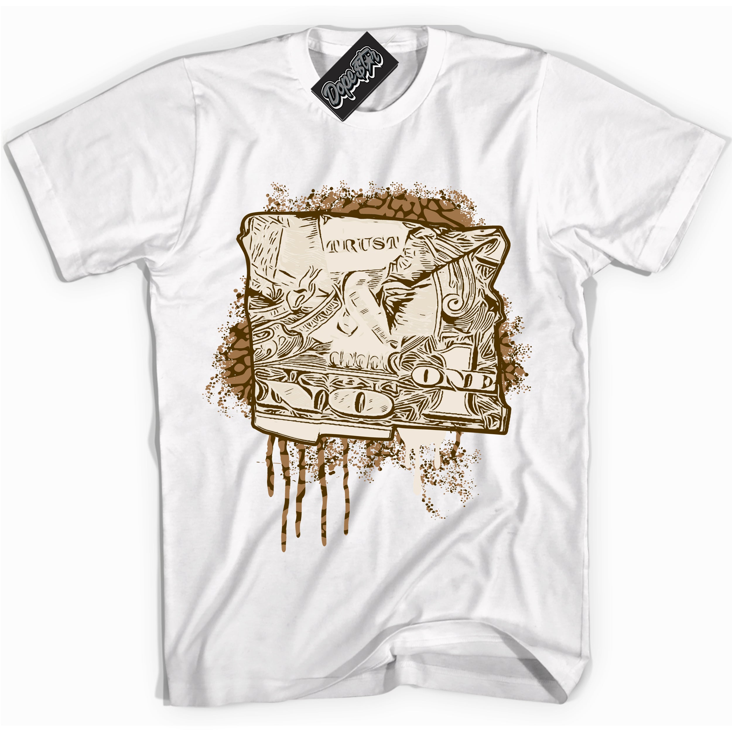 Cool White graphic tee with “ Trust No One Dollar ” design, that perfectly matches Palomino 3s sneakers