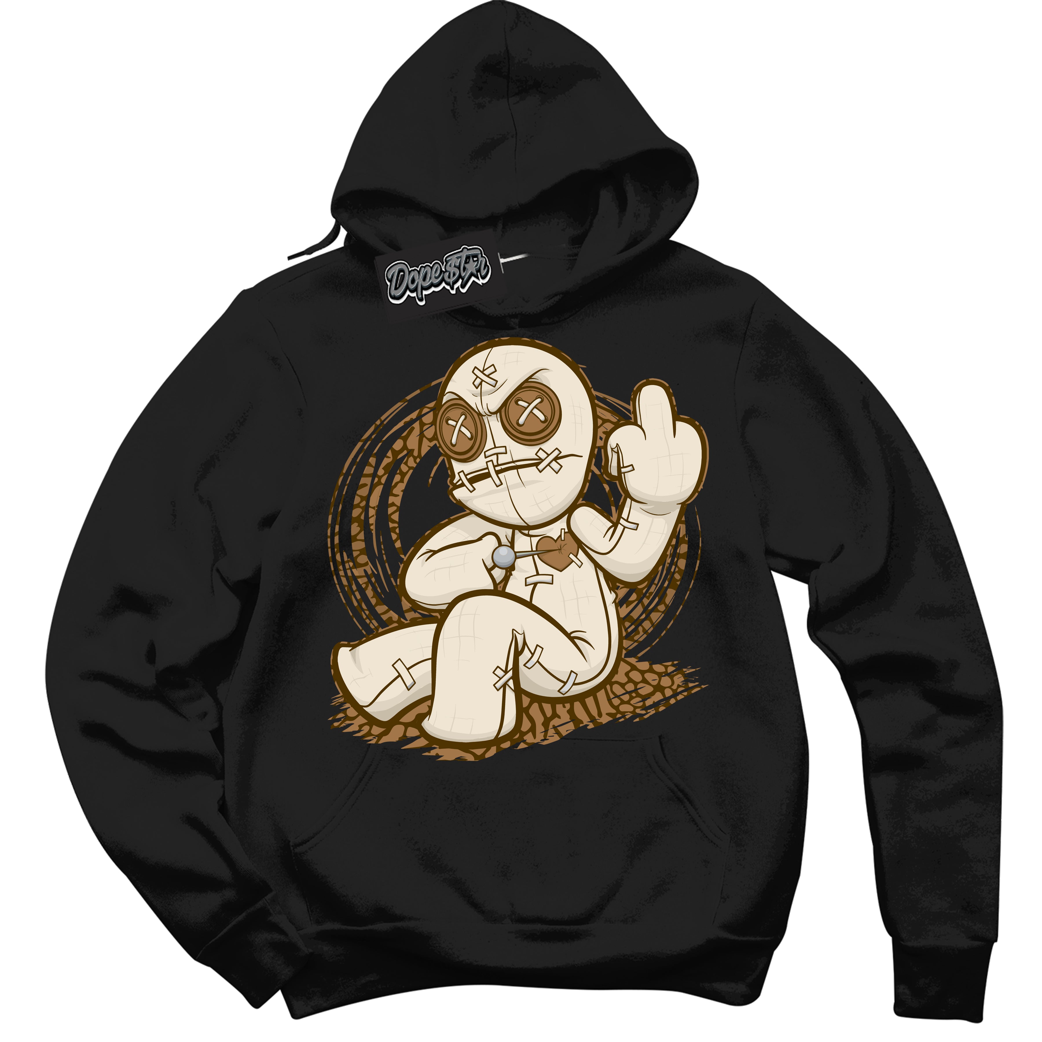 Cool Black Graphic DopeStar Hoodie with “ VooDoo Doll “ print, that perfectly matches Palomino 3s sneakers