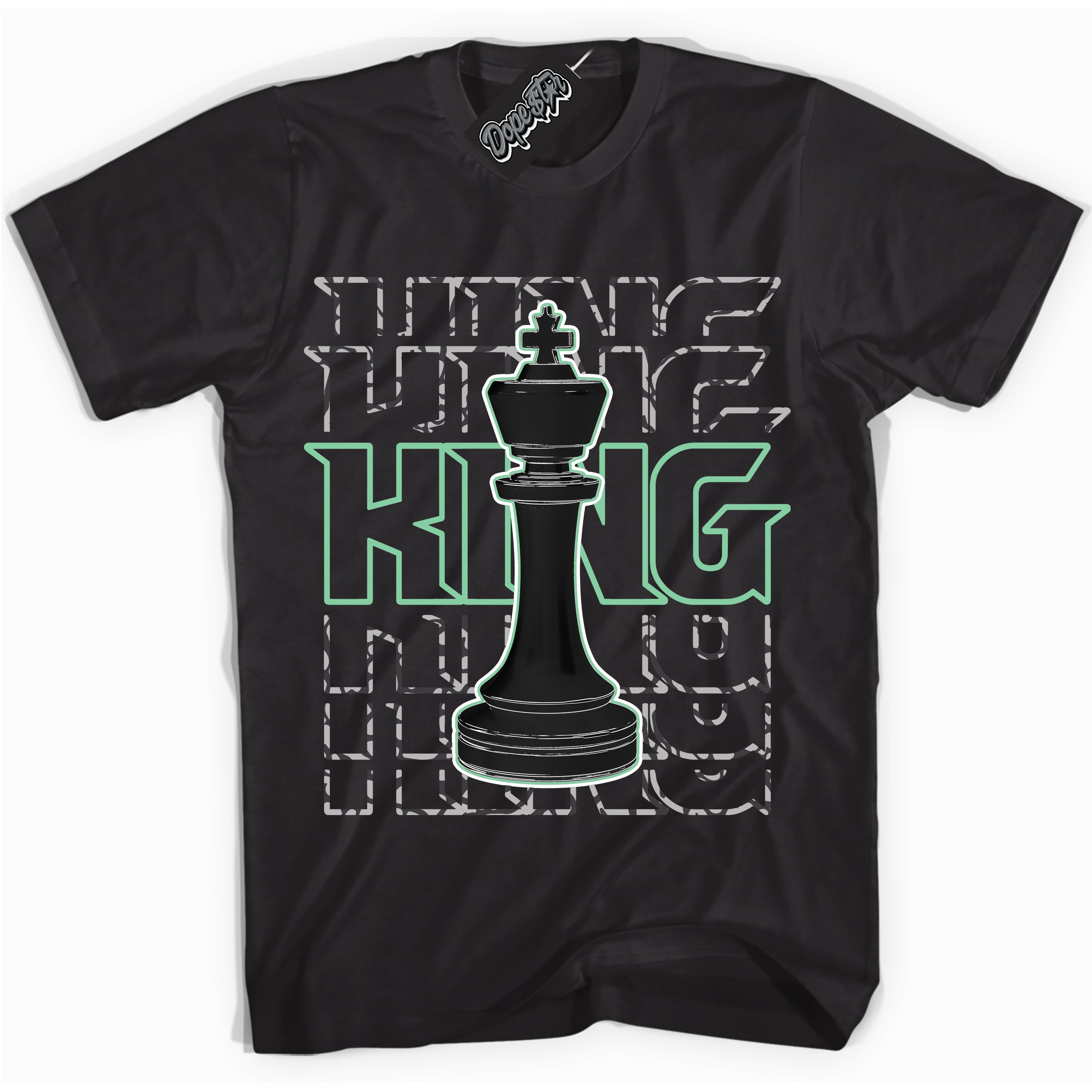 Cool Black graphic tee with “ King Chess ” design, that perfectly matches Green Glow 3s sneakers