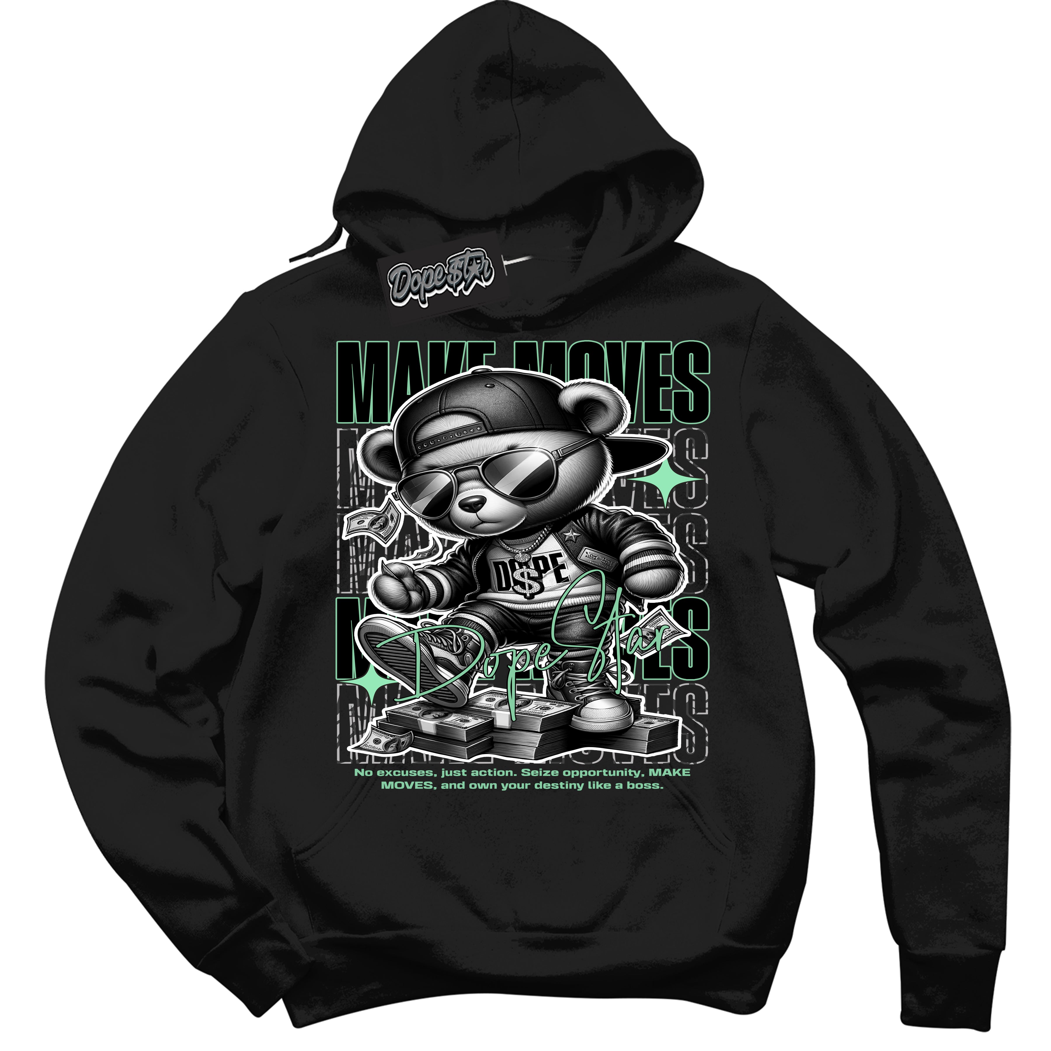 Cool Black Hoodie with “ Makin Moves ” design that Perfectly Matches Green Glow 3s Sneakers.