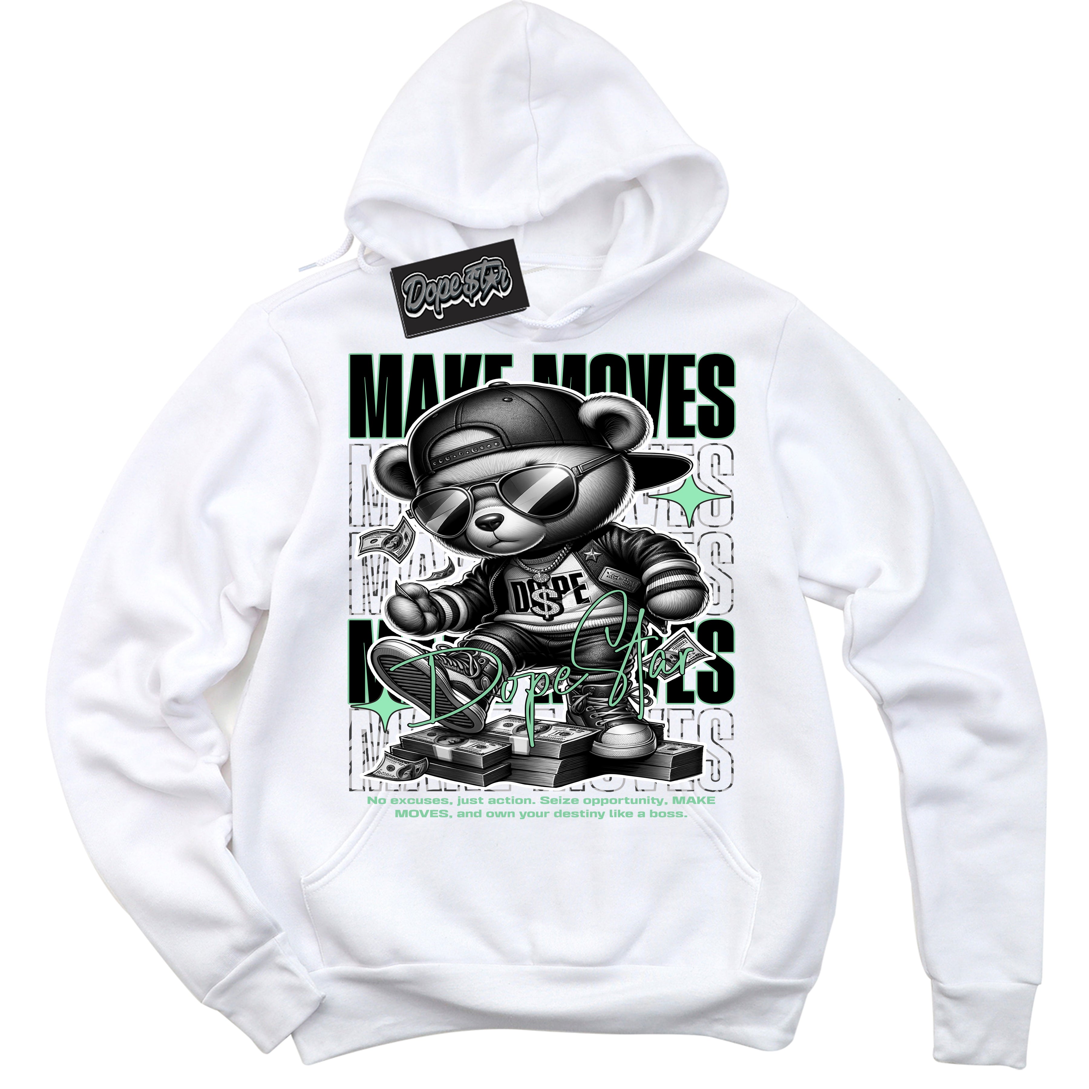 Cool White Hoodie with “ Makin Moves ” design that Perfectly Matches Green Glow 3s Sneakers.