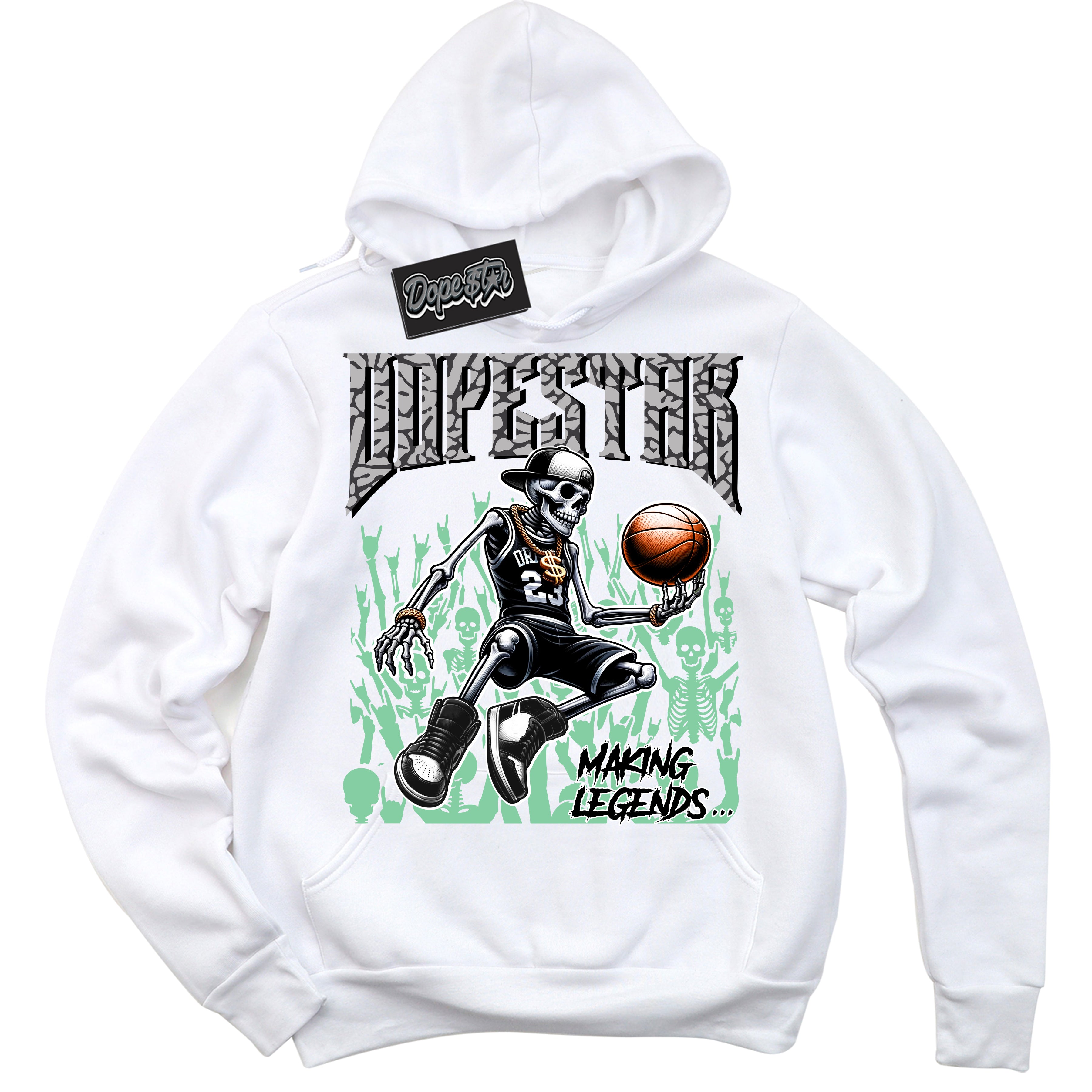 Cool White Hoodie with “ Making Legends ” design that Perfectly Matches Green Glow 3s Sneakers.