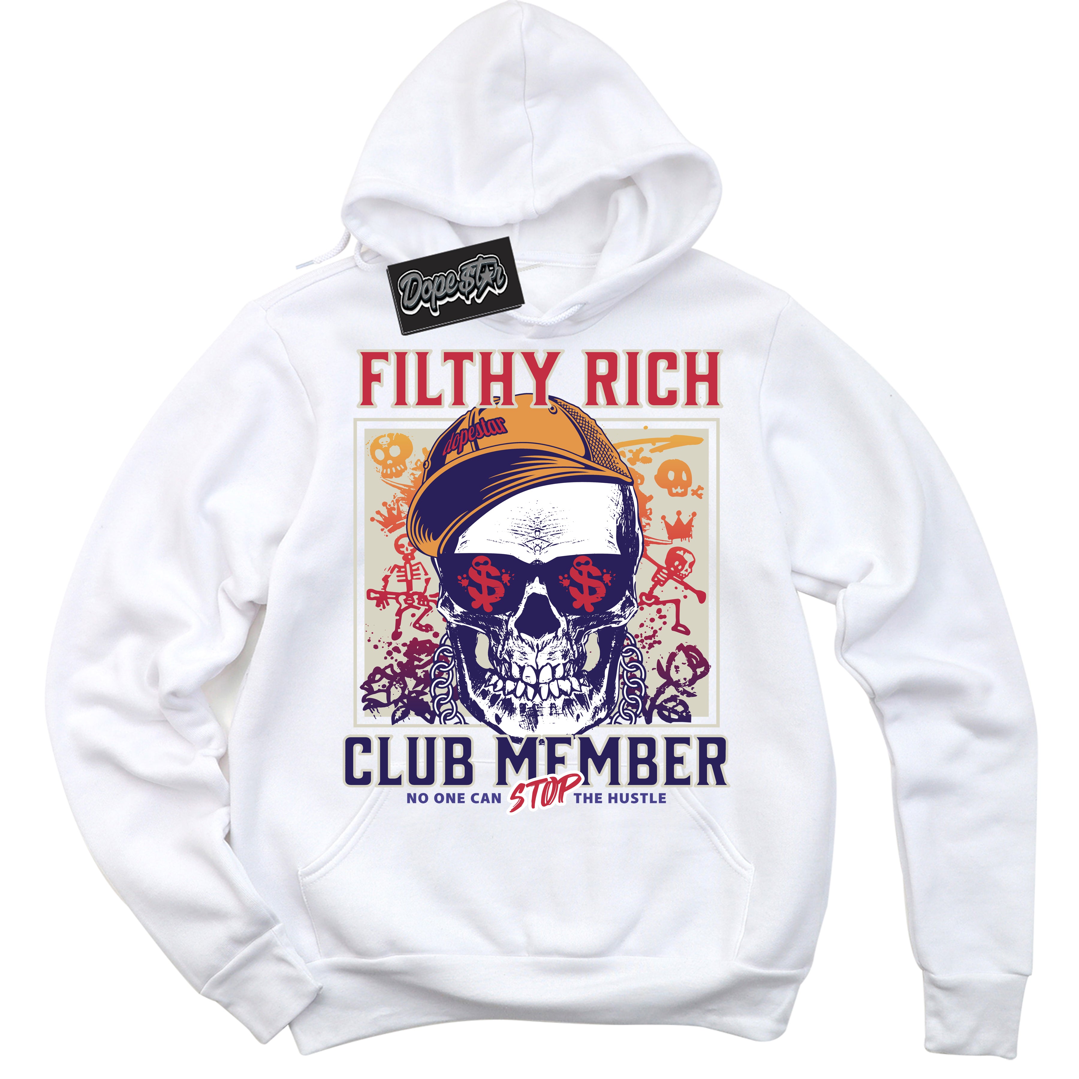 Cool White Hoodie with “ Filthy Rich ” design that Perfectly Matches J Balvin Medellin Sunset 3s Sneakers.