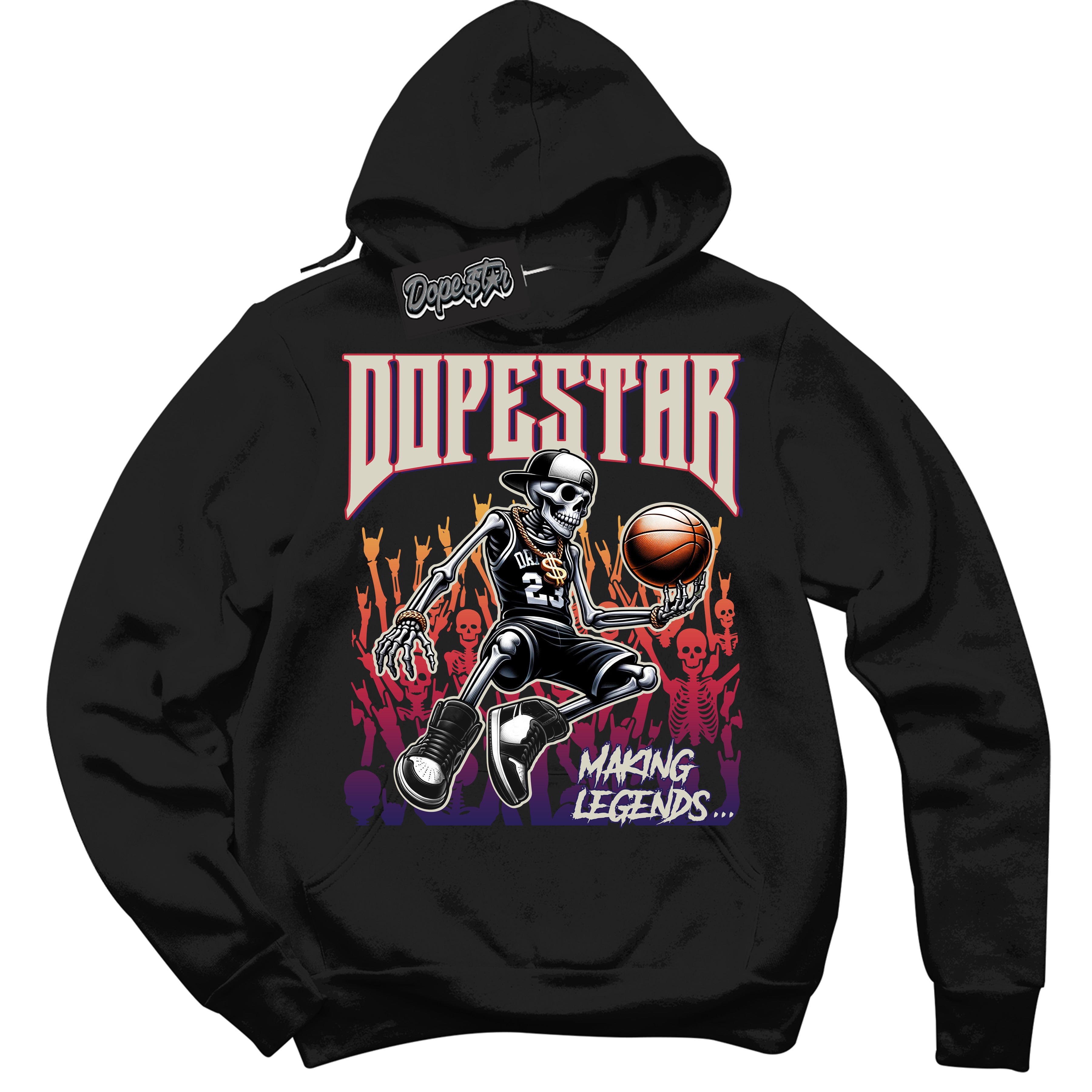 Cool Black Hoodie with “ Making Legends ” design that Perfectly Matches J Balvin Sunset 3s Sneakers.