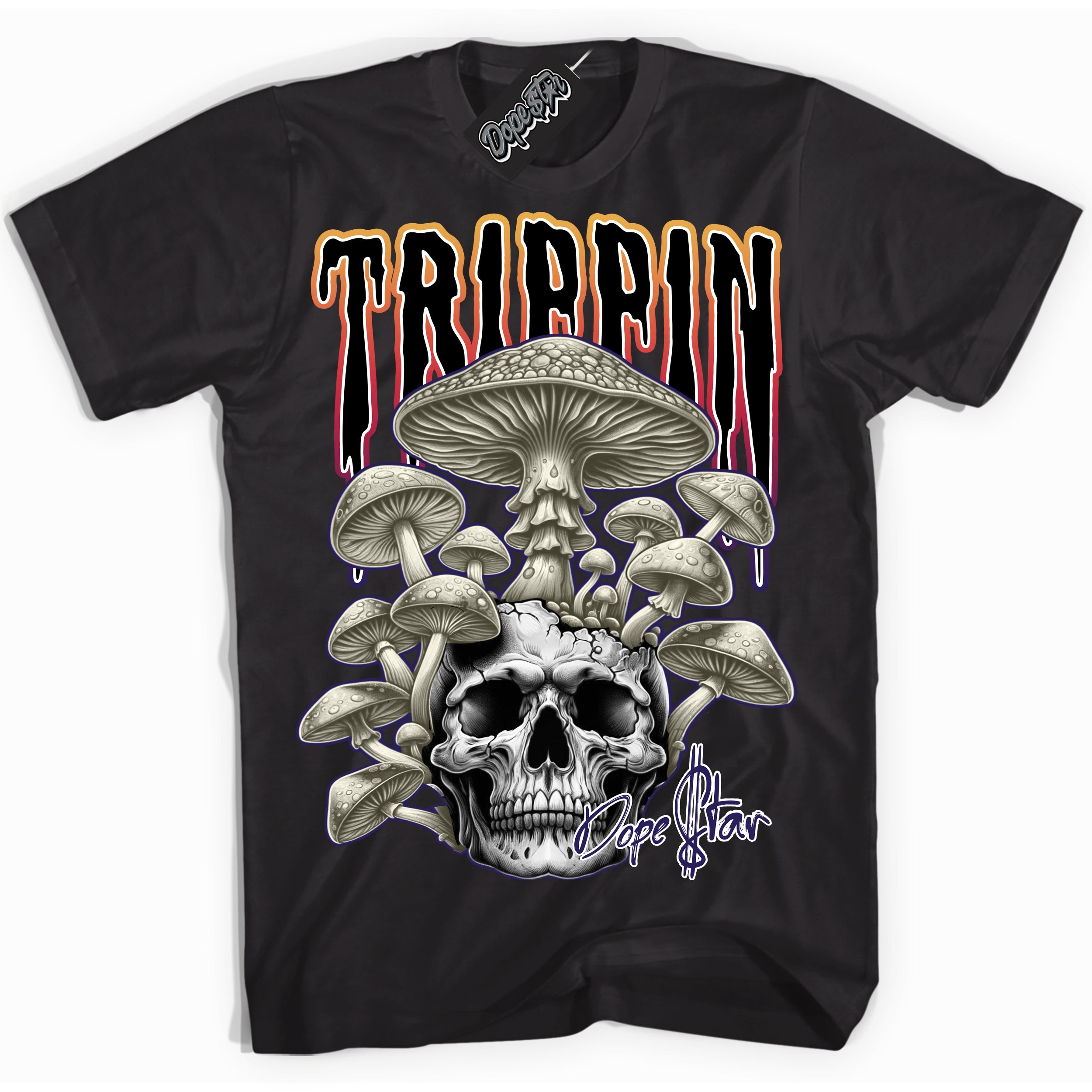 Cool Black Shirt with “ Trippin” design that perfectly matches J Balvin Sunset 3s Sneakers.