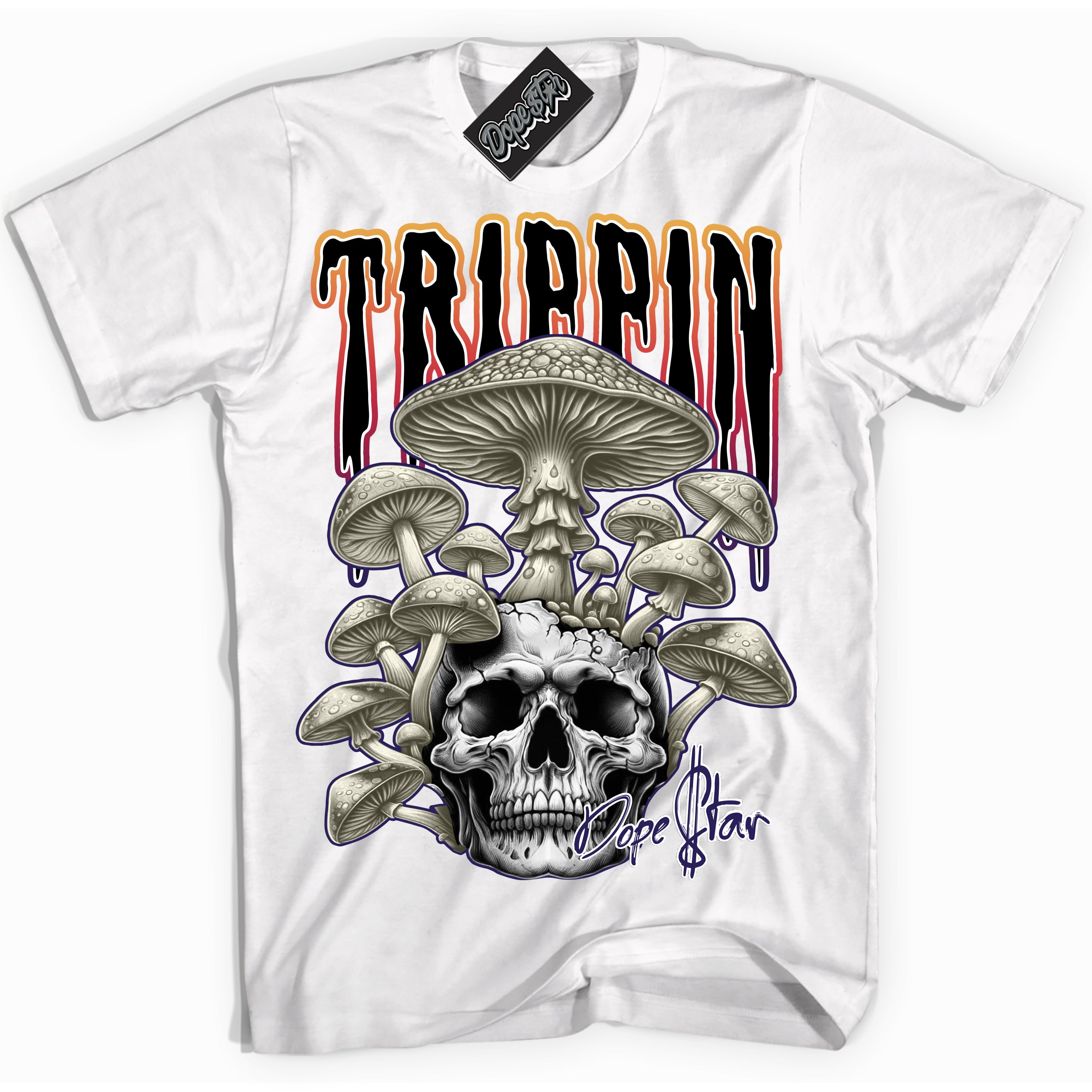 Cool White Shirt with “ Trippin” design that perfectly matches J Balvin Sunset 3s Sneakers.
