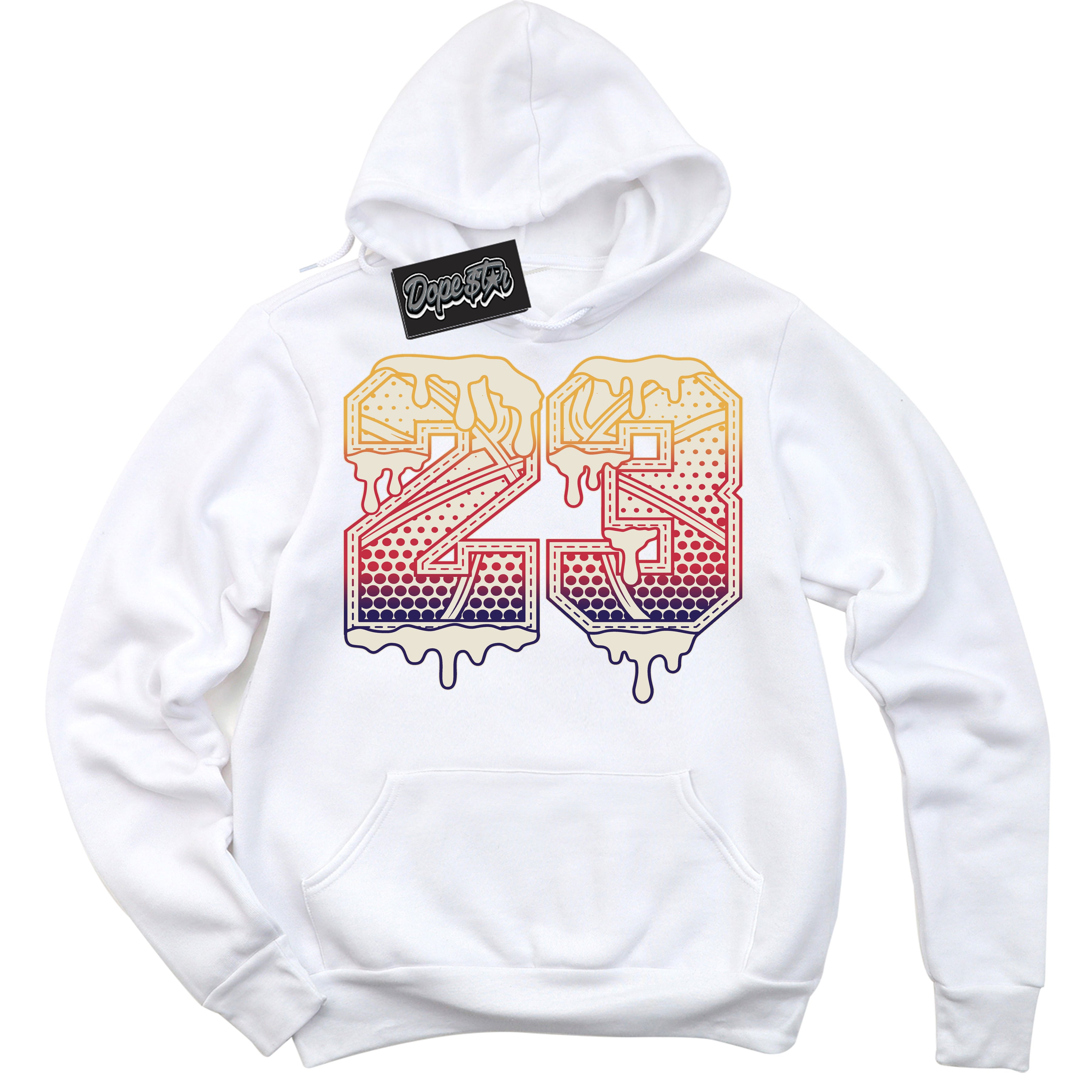 Cool White Hoodie with “ 23 Ball ” design that Perfectly Matches J Balvin Sunset 3s Jordans.
