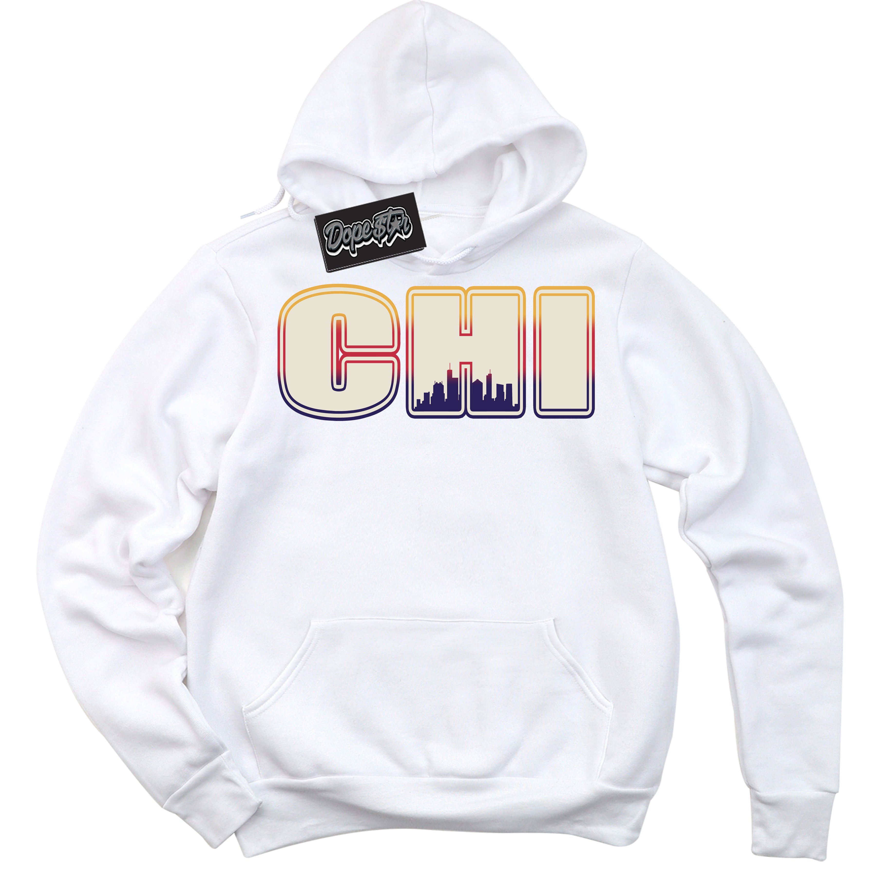Cool White Hoodie with “ Chicago ” design that Perfectly Matches J Balvin Sunset 3s Jordans.