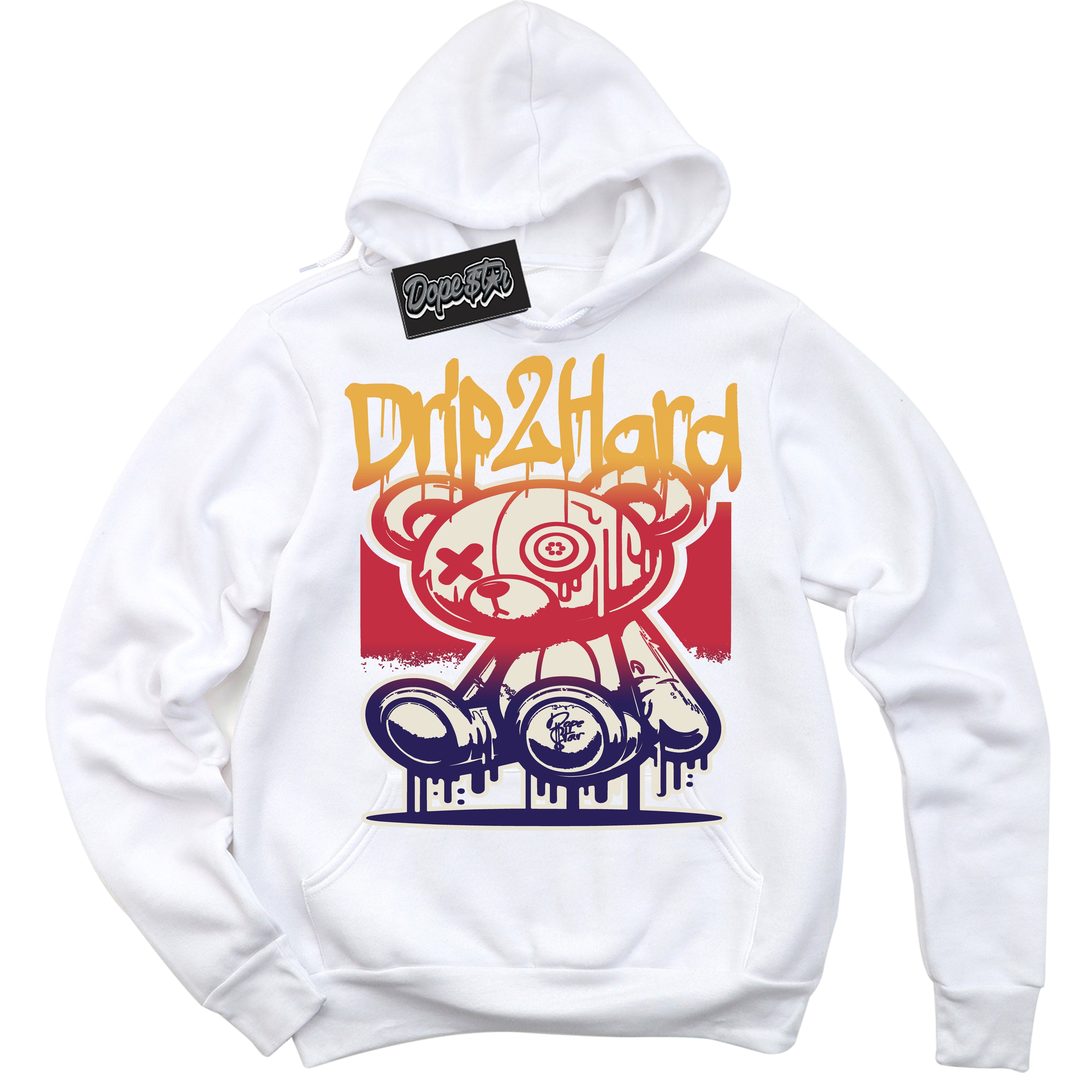 Cool White Hoodie with “ Drip 2 Hard ” design that Perfectly Matches J Balvin Sunset 3s Jordans.