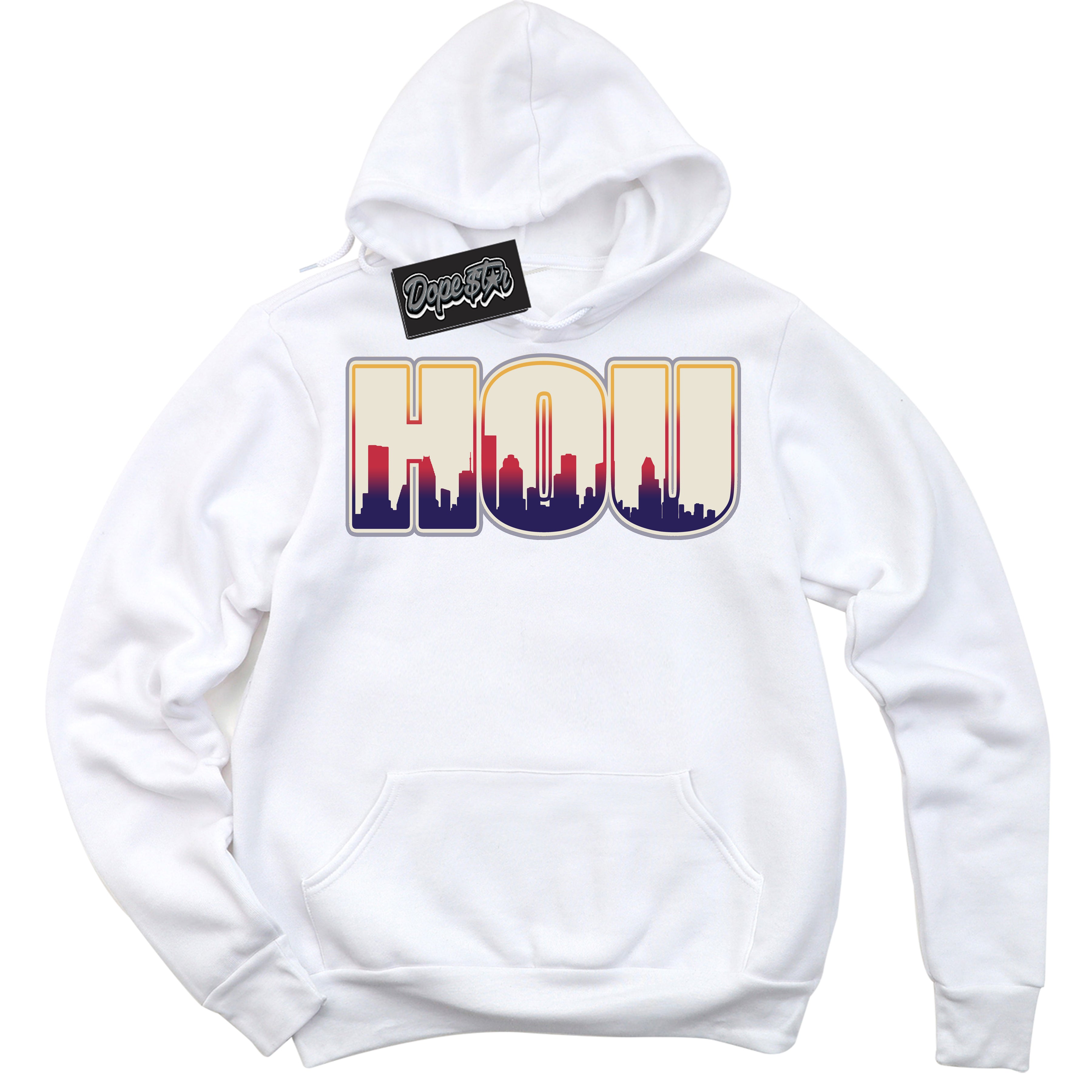 Cool White Hoodie with “ Houston ” design that Perfectly Matches J Balvin Sunset 3s Jordans.