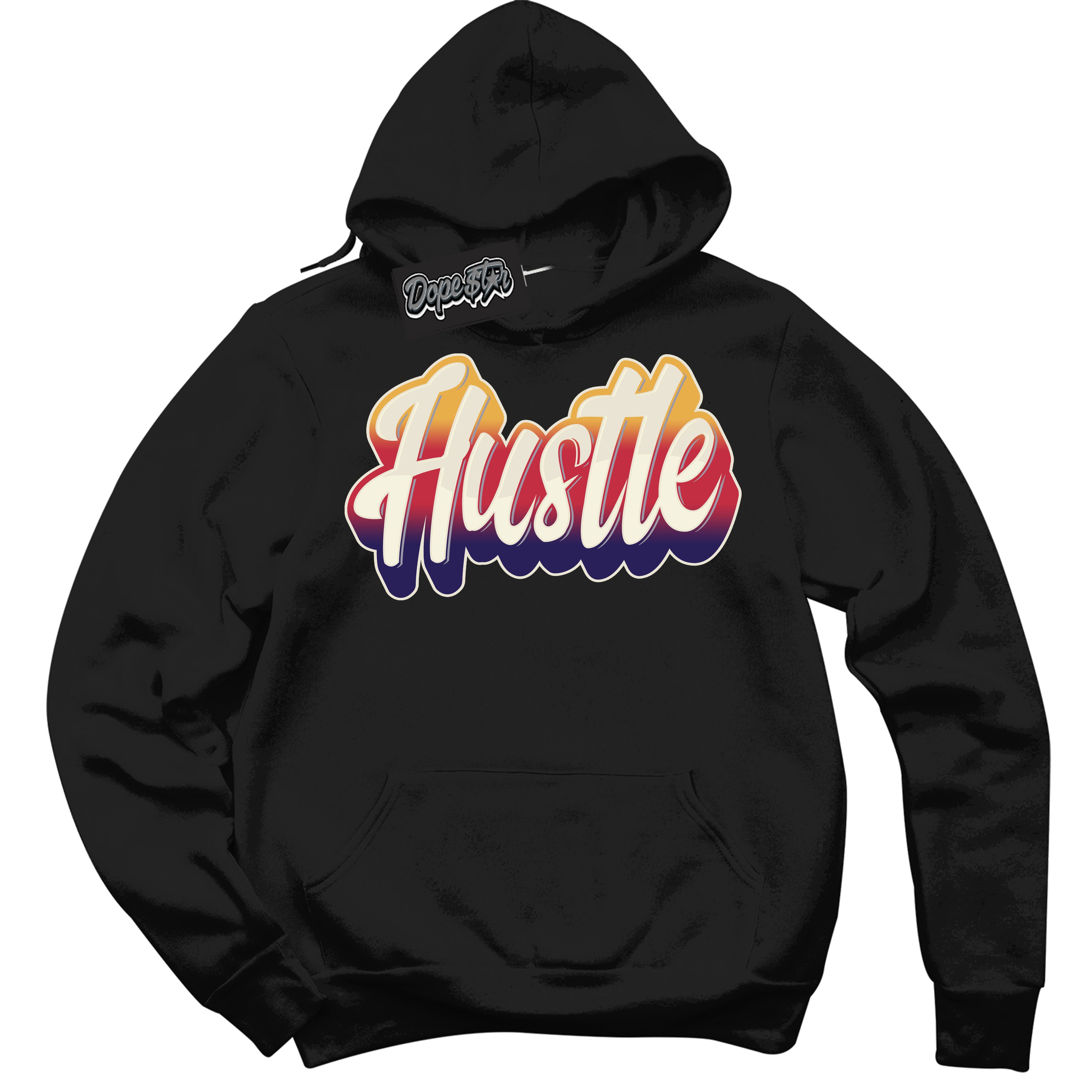 Cool Black Hoodie with “ Hustle ” design that Perfectly Matches J Balvin Sunset 3s Jordans.