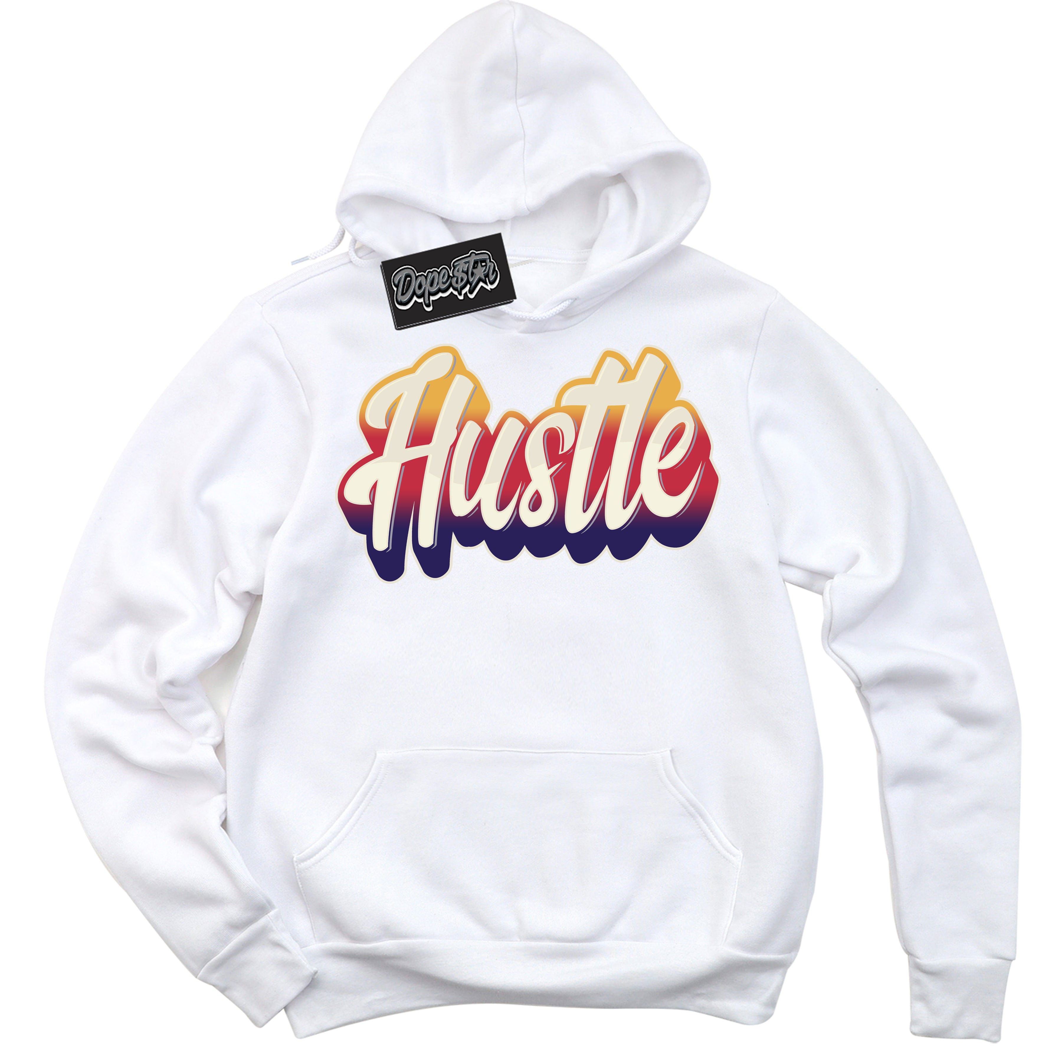 Cool White Hoodie with “ Hustle ” design that Perfectly Matches J Balvin Sunset 3s Jordans.