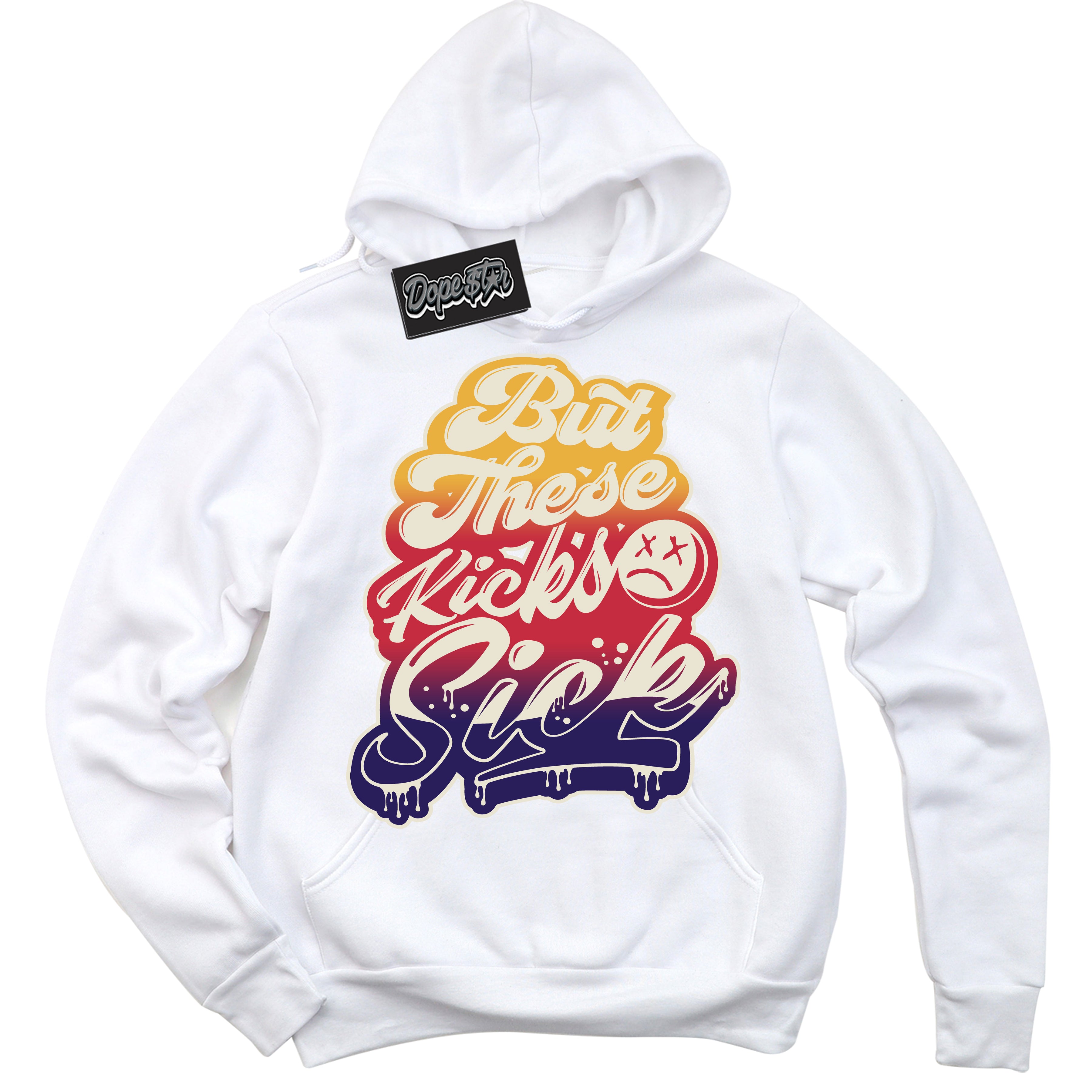 Cool White Hoodie with “ Kick Sick ” design that Perfectly Matches J Balvin Sunset 3s Jordans.