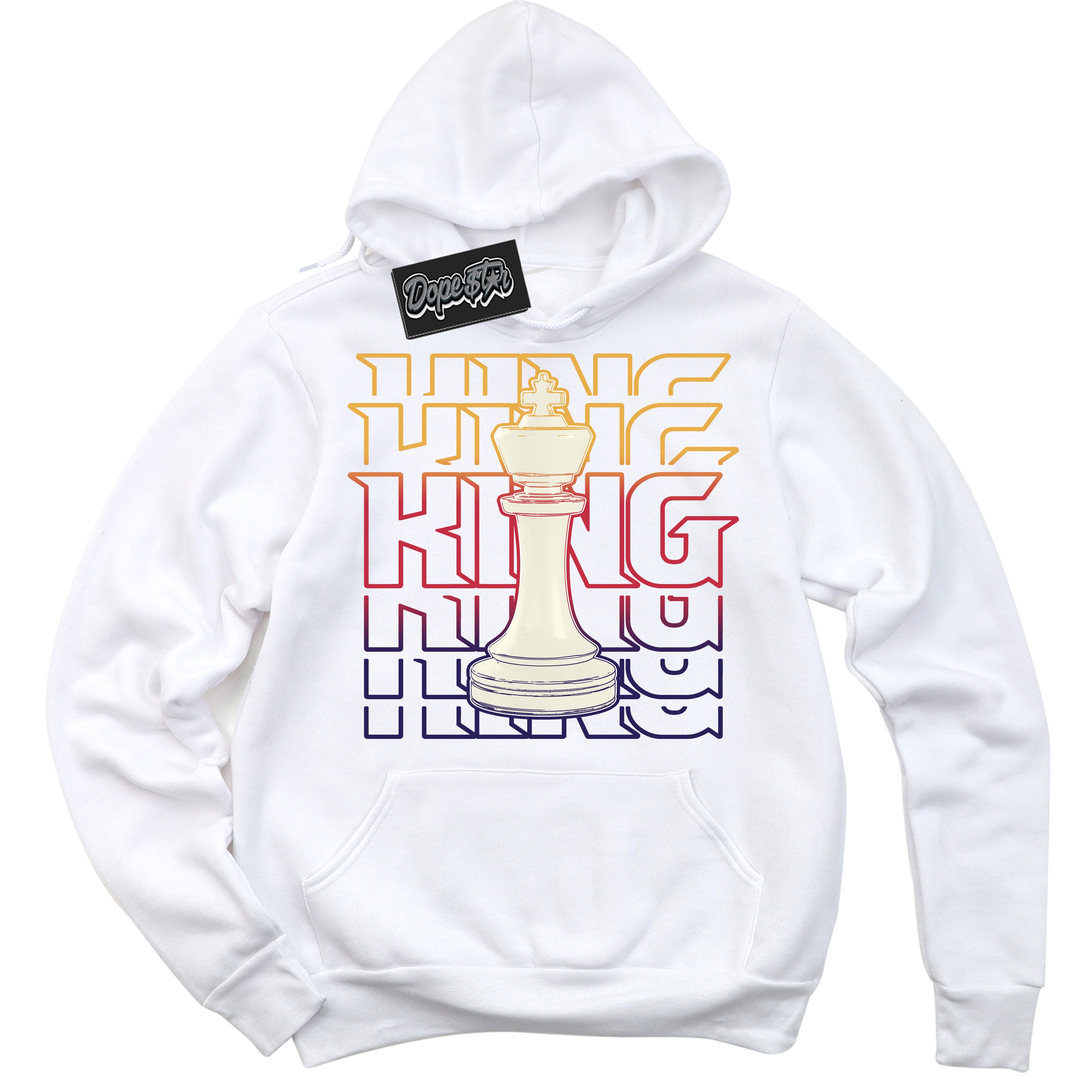Cool White Hoodie with “ King Chess ” design that Perfectly Matches J Balvin Sunset 3s Jordans.