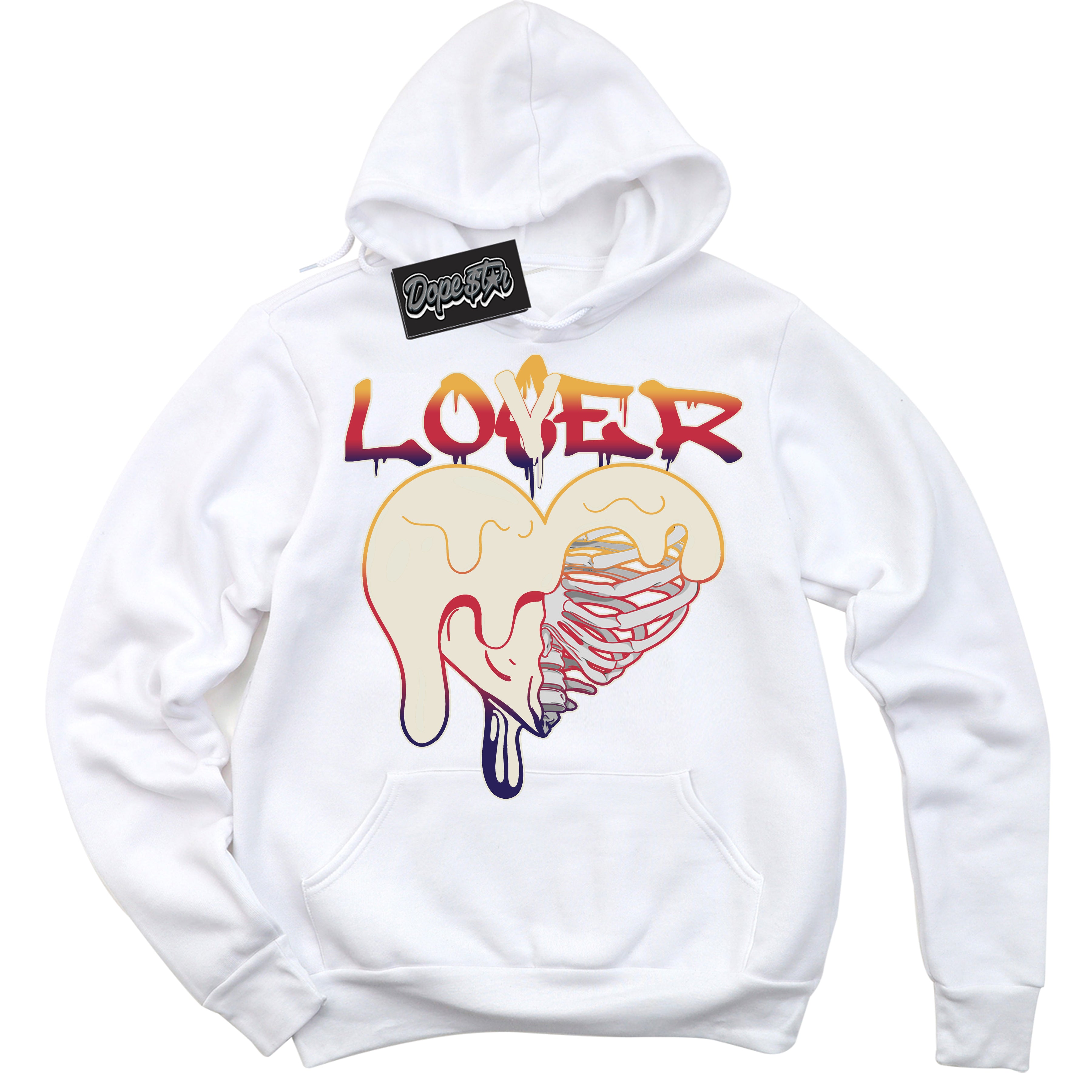 Cool White Hoodie with “ Lover Loser ” design that Perfectly Matches J Balvin Sunset 3s Jordans.
