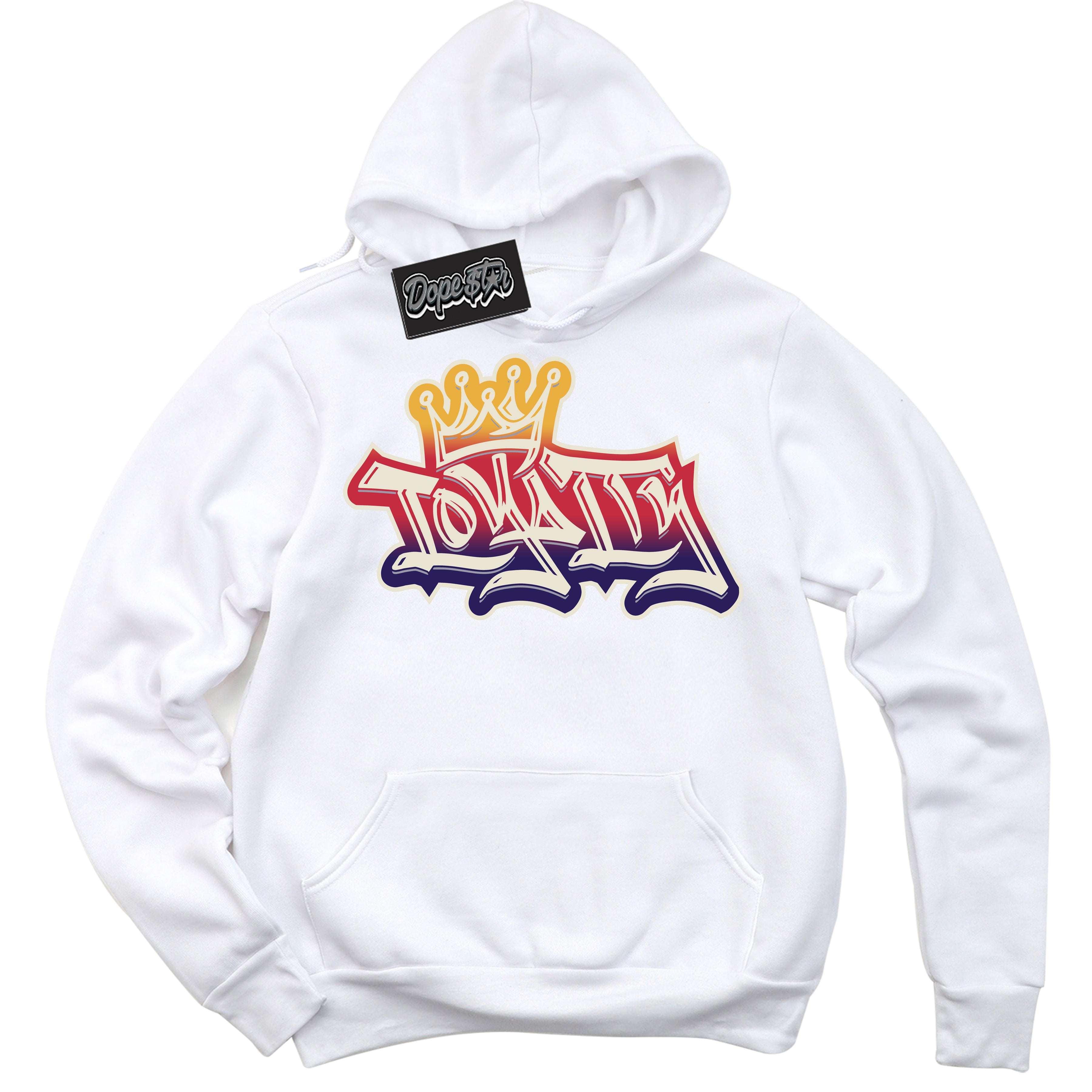 Cool White Hoodie with “ Loyalty Crown ” design that Perfectly Matches J Balvin Sunset 3s Jordans.