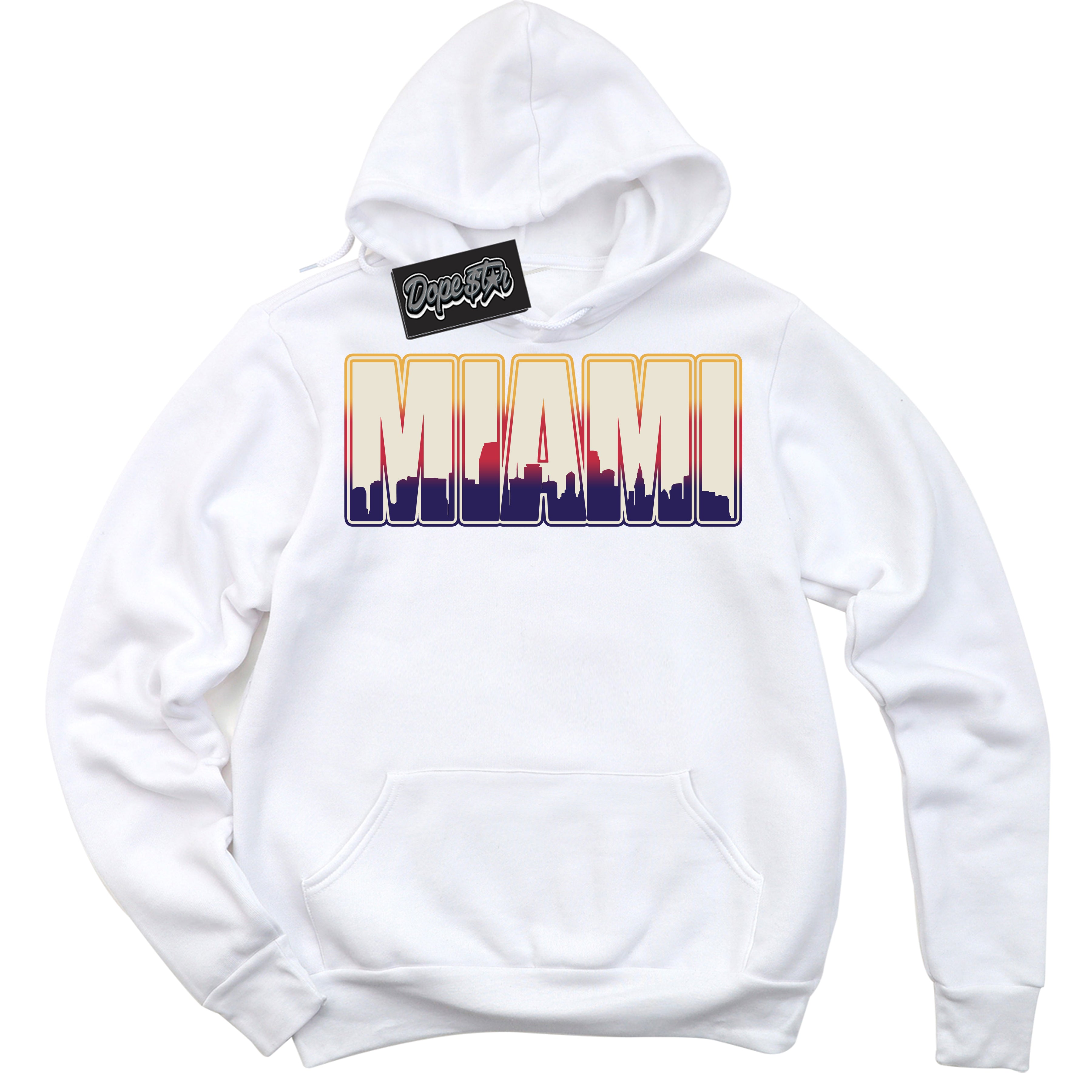 Cool White Hoodie with “ Miami ” design that Perfectly Matches J Balvin Sunset 3s Jordans.