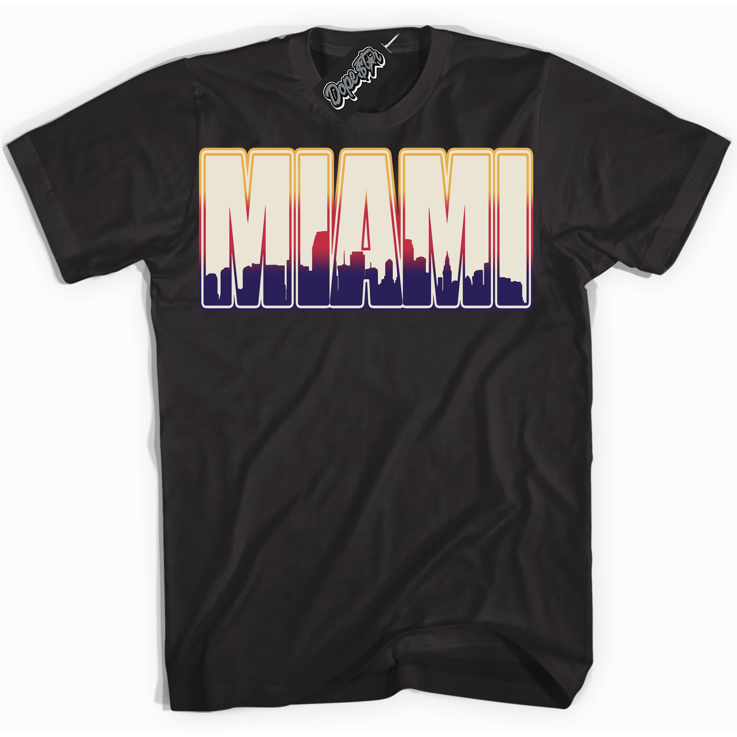 Cool Black Shirt with “ Miami” design that perfectly matches J Balvin Sunset 3s Jordans.