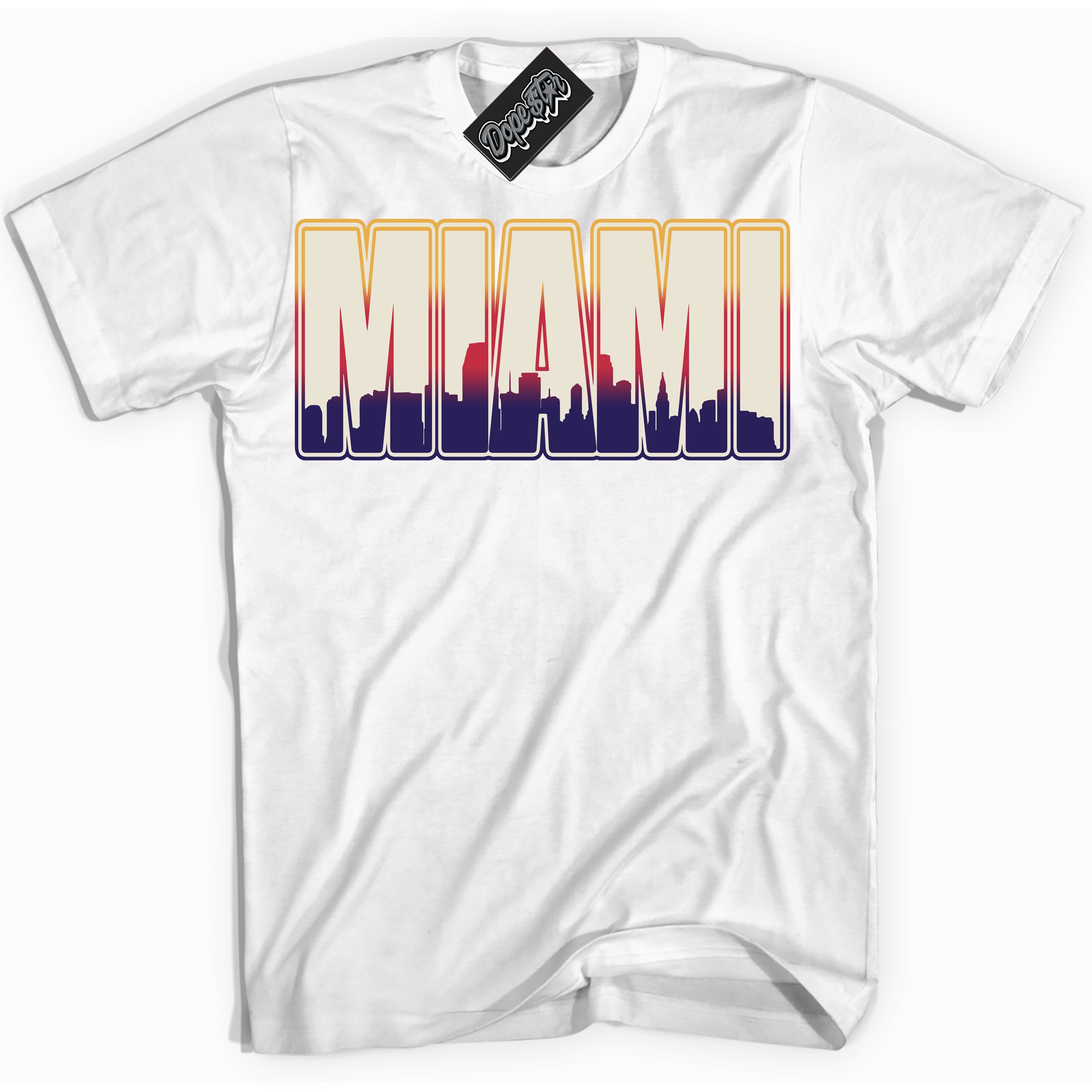 Cool White Shirt with “ Miami” design that perfectly matches J Balvin Sunset 3s Jordans.