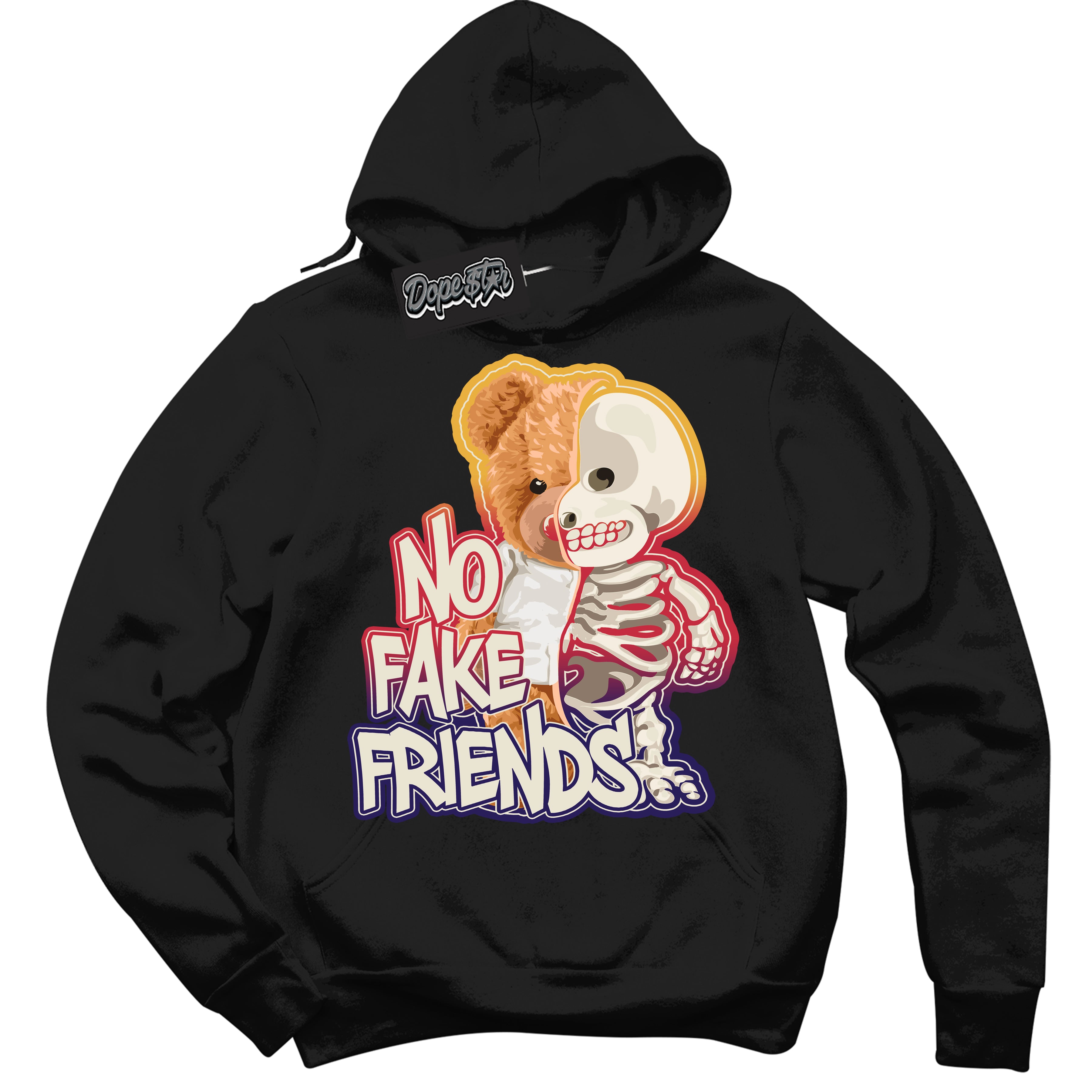 Cool Black Hoodie with “ No Fake Friends ” design that Perfectly Matches J Balvin Sunset 3s Jordans.