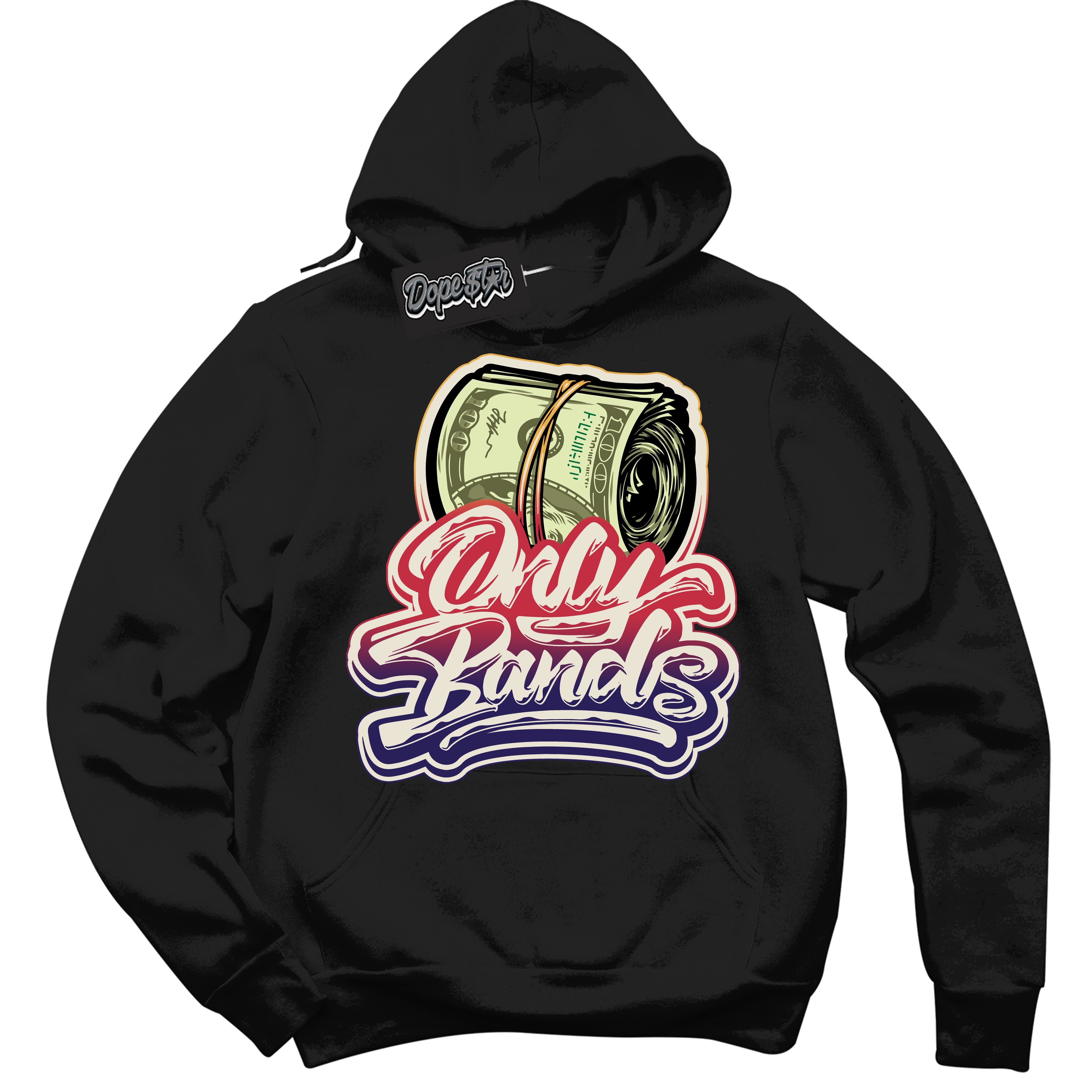 Cool Black Hoodie with “ Only Bands ” design that Perfectly Matches J Balvin Sunset 3s Jordans.