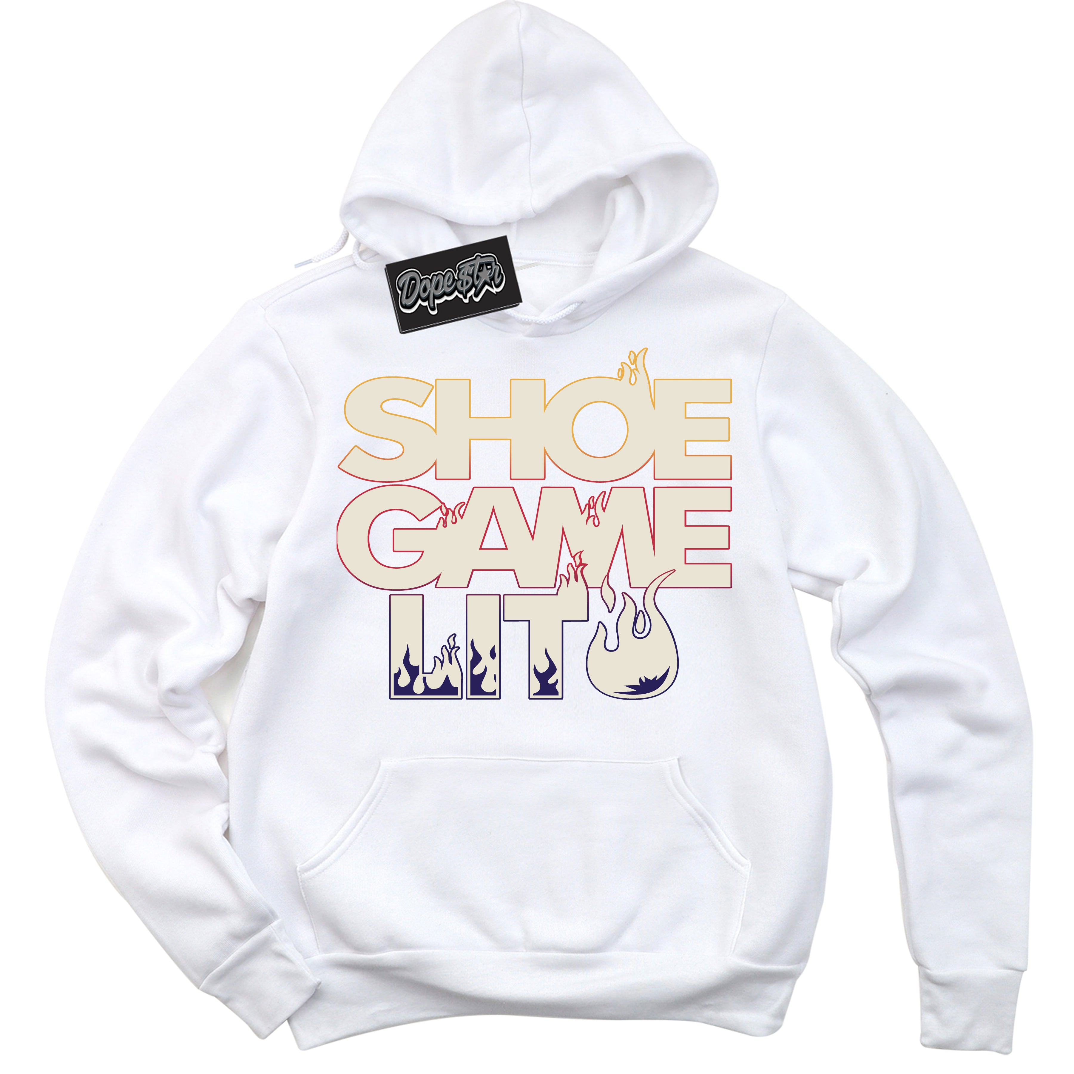 Cool White Hoodie with “ Shoe Game Lit ” design that Perfectly Matches J Balvin Sunset 3s Jordans.