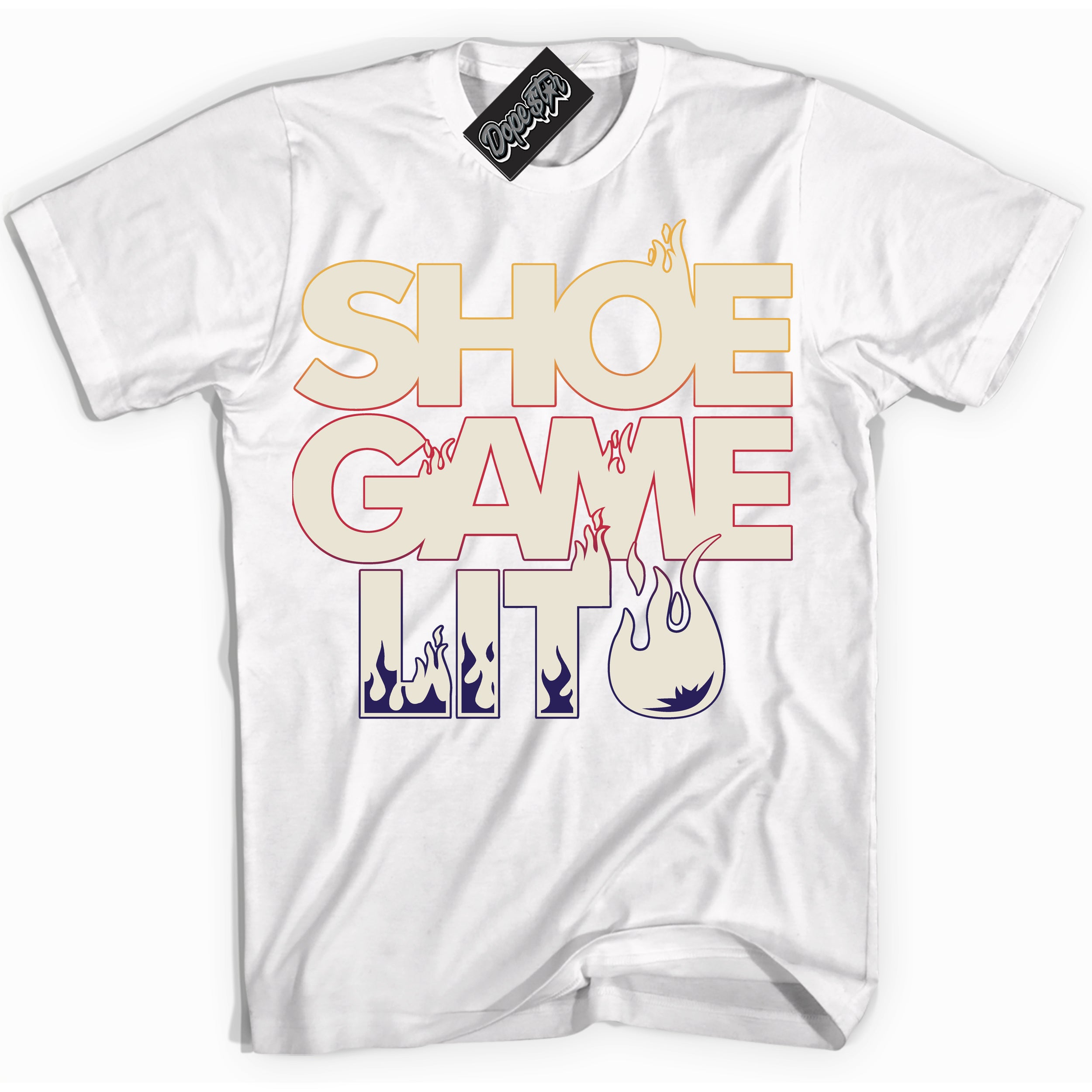 Cool White Shirt with “ Shoe Game Lit” design that perfectly matches J Balvin Sunset 3s Jordans.