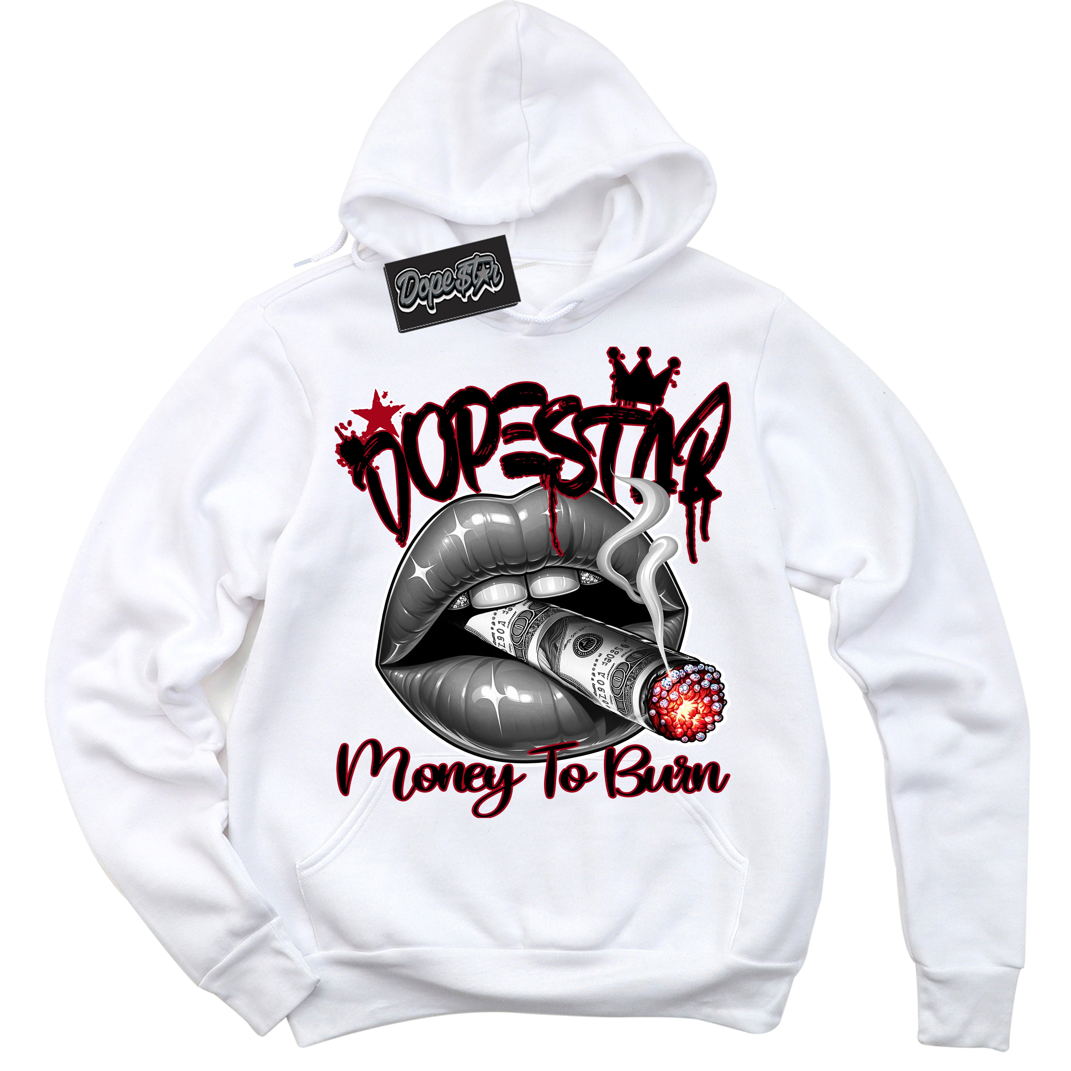 Cool White Hoodie with “ Money To Burn ” design that Perfectly Matches Bred Reimagined 4s Sneakers.