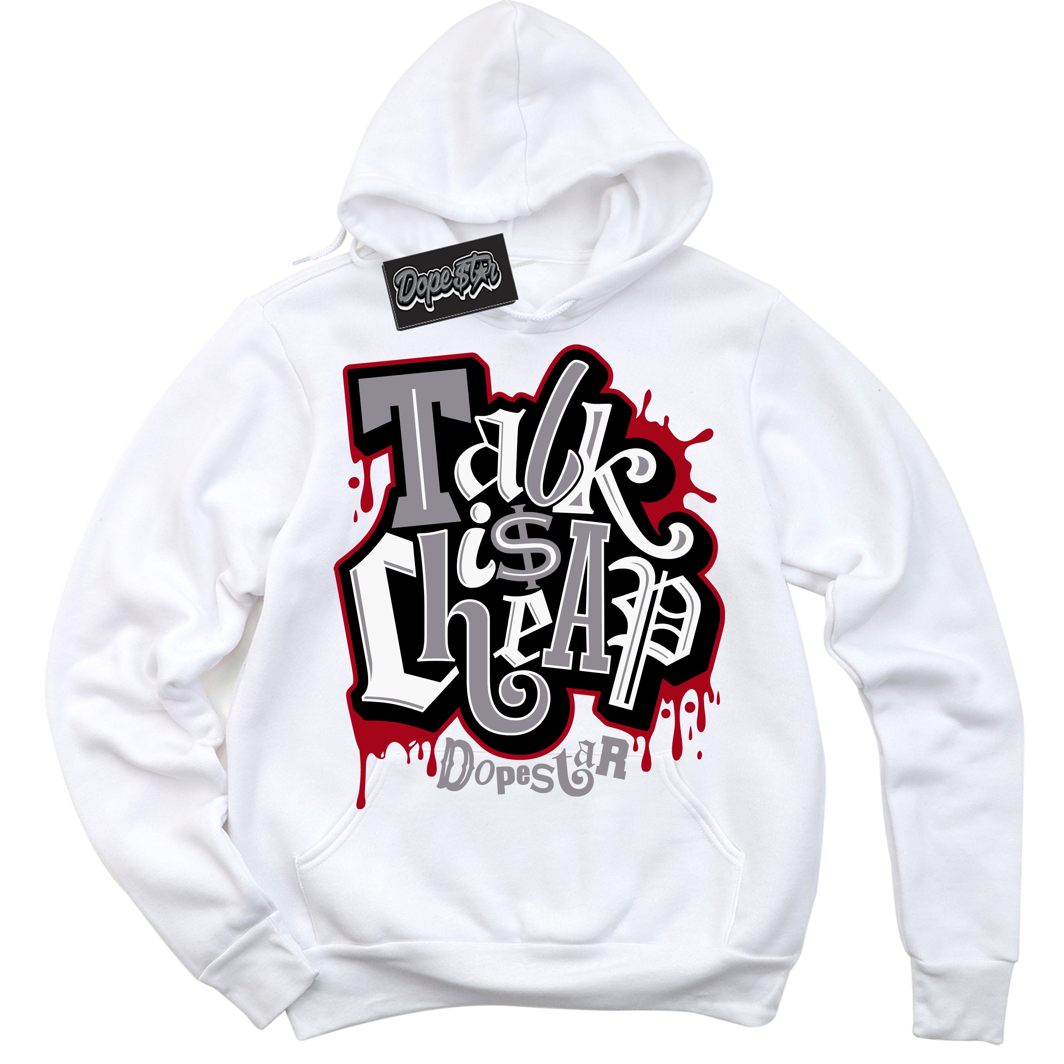 Cool White Hoodie with “ Talk Is Cheap ” design that Perfectly Matches Bred Reimagined 4s Sneakers.