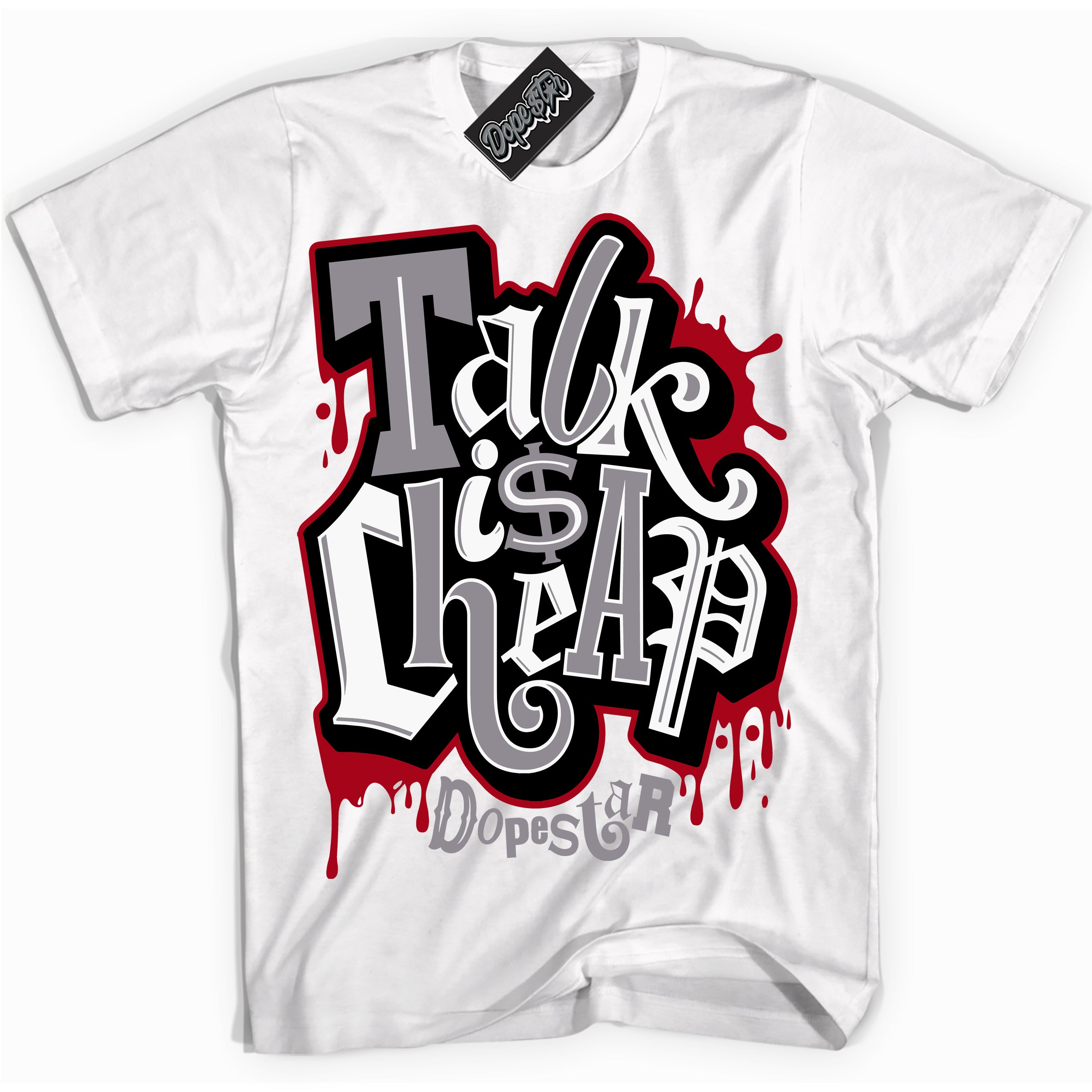 Cool White Shirt with “ Talk Is Cheap” design that perfectly matches Bred Reimagined 4s Sneakers.