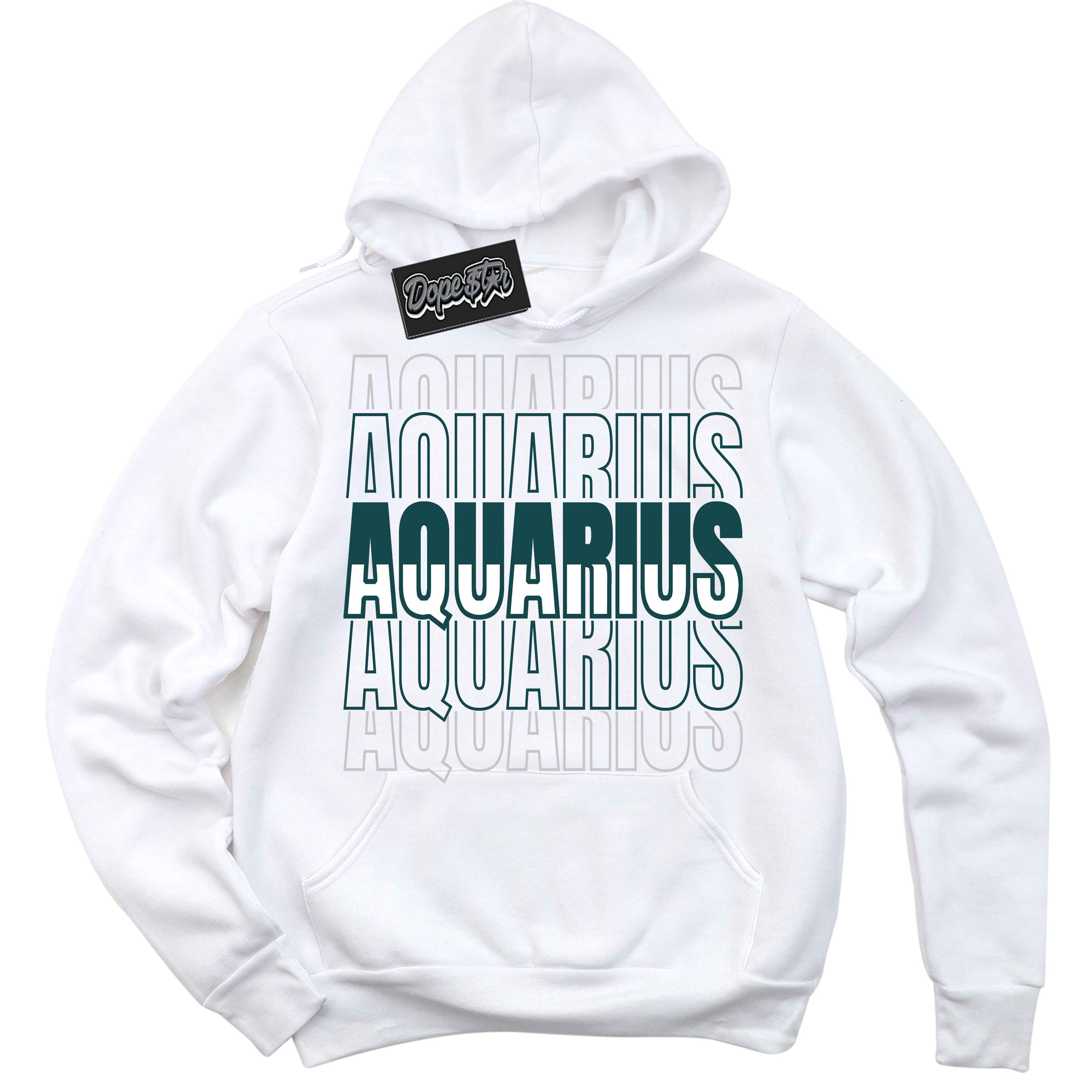 Cool White Hoodie with “ Aquarius ” design that Perfectly Matches Oxidized Green 4s Jordans.