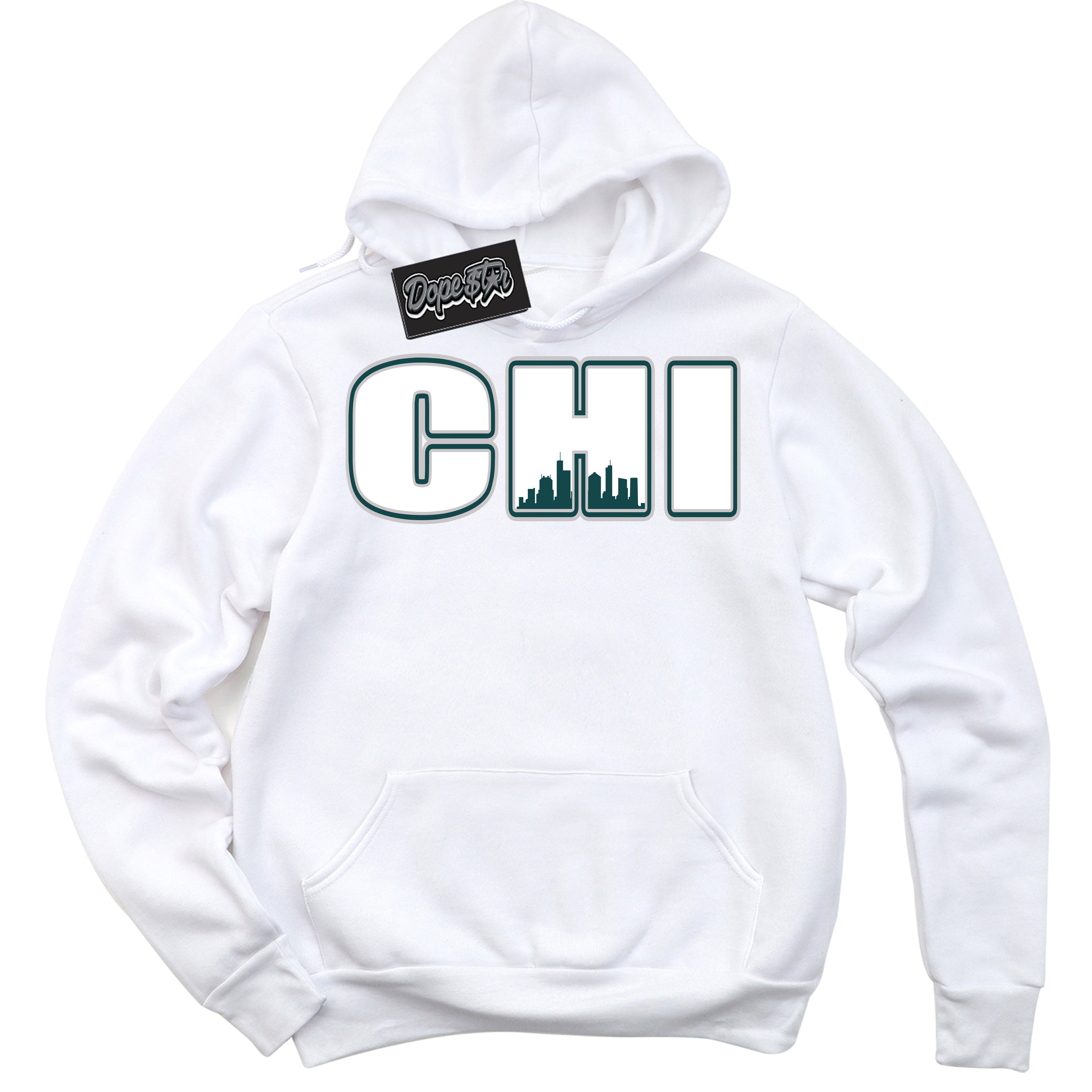 Cool White Hoodie with “ Chicago ” design that Perfectly Matches Oxidized Green 4s Jordans.