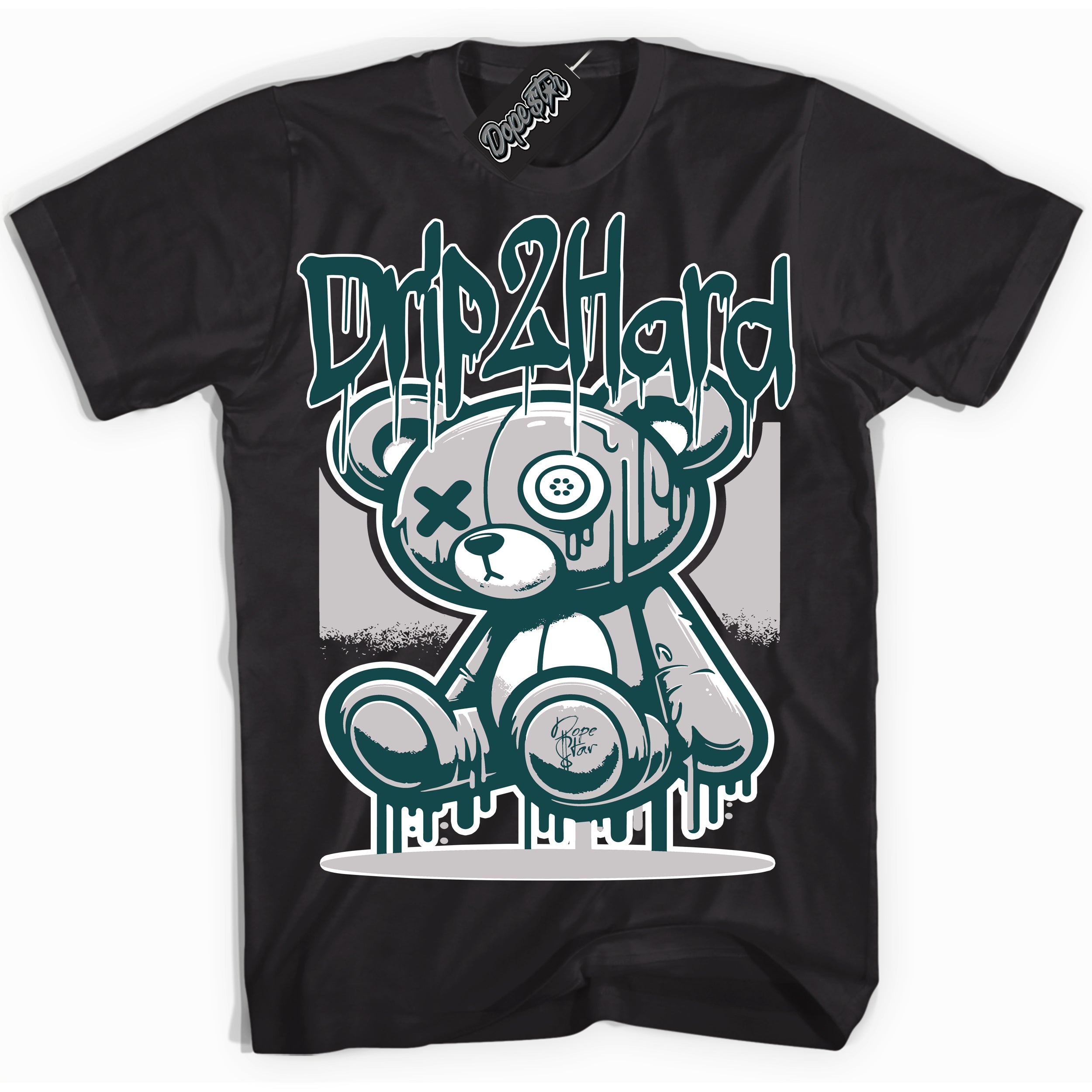 Cool Black Shirt with “ Drip 2 Hard ” design that perfectly matches Oxidized Green 4s Jordans.