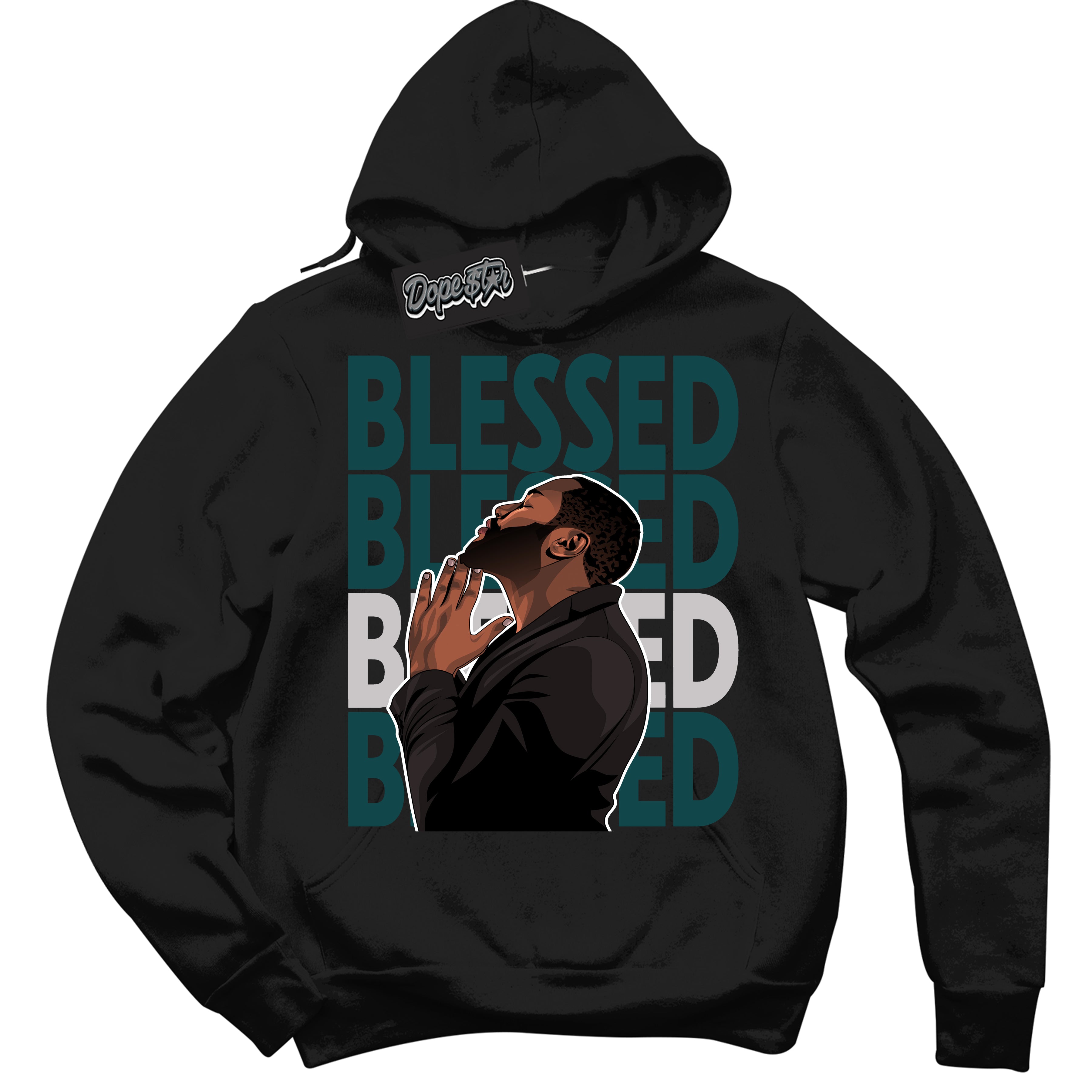 Cool Black Hoodie with “ God Blessed ” design that Perfectly Matches Oxidized Green 4s Jordans.