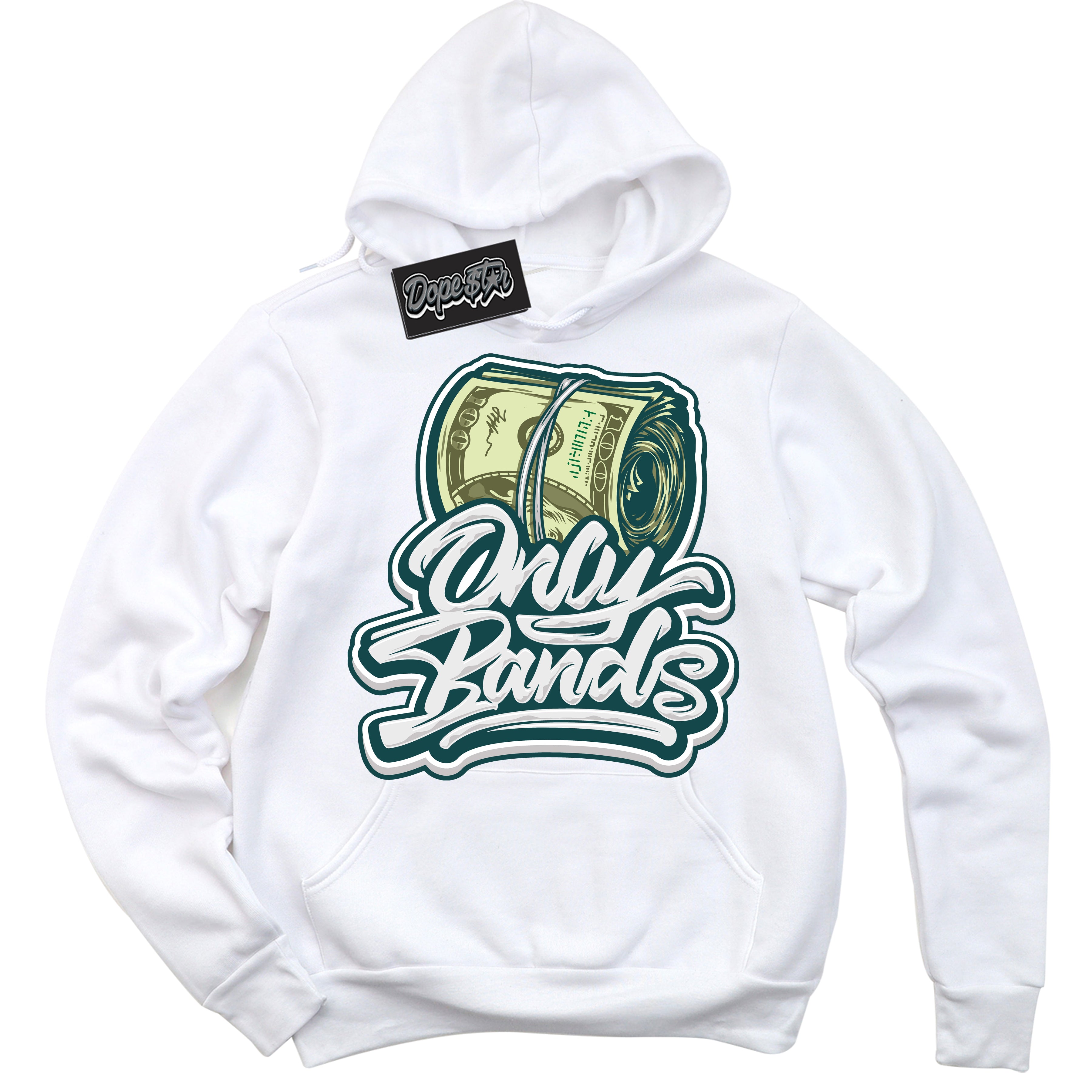 Cool White Hoodie with “ Only Bands ” design that Perfectly Matches Oxidized Green 4s Jordans.