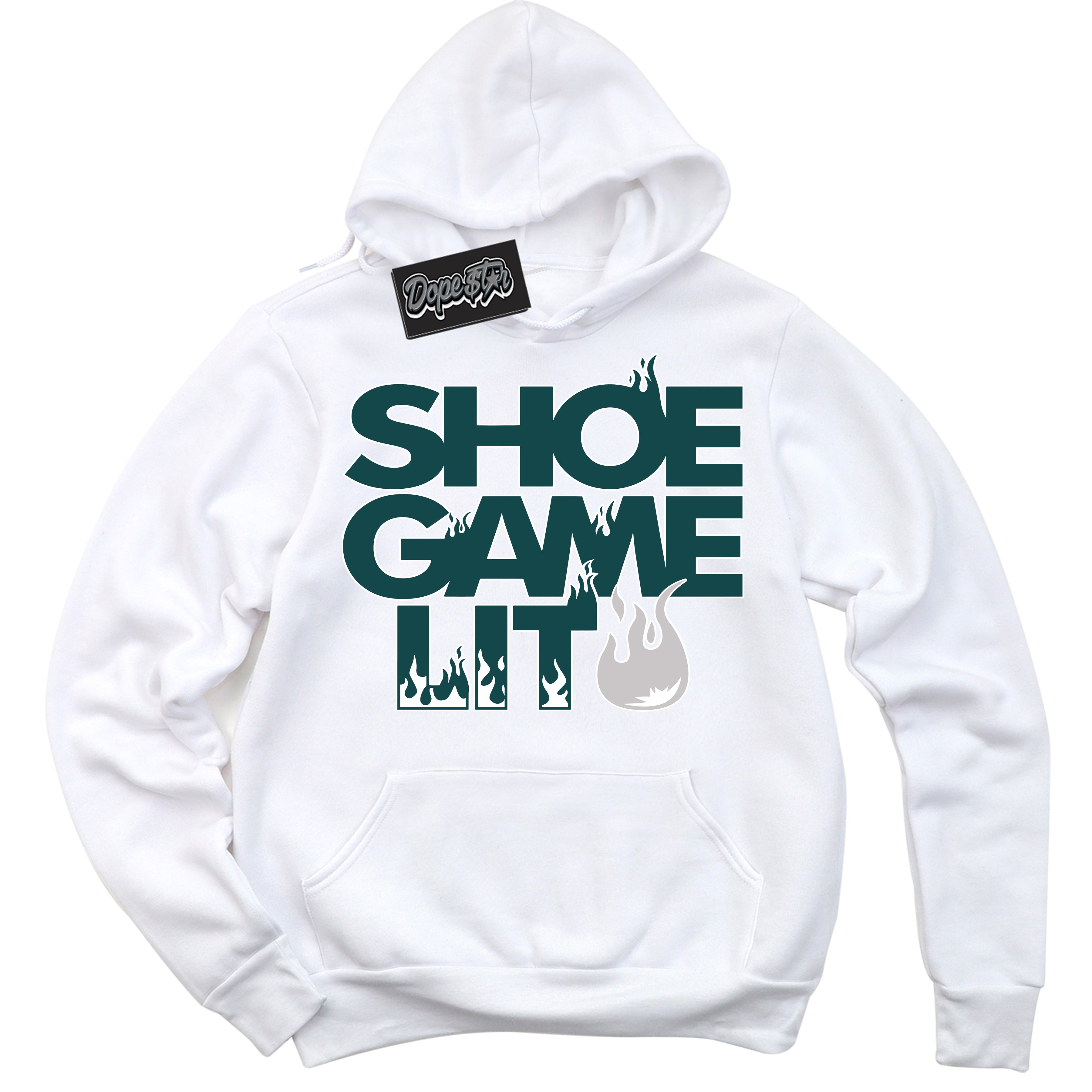 Cool White Hoodie with “ Shoe Game Lit ” design that Perfectly Matches Oxidized Green 4s Jordans.
