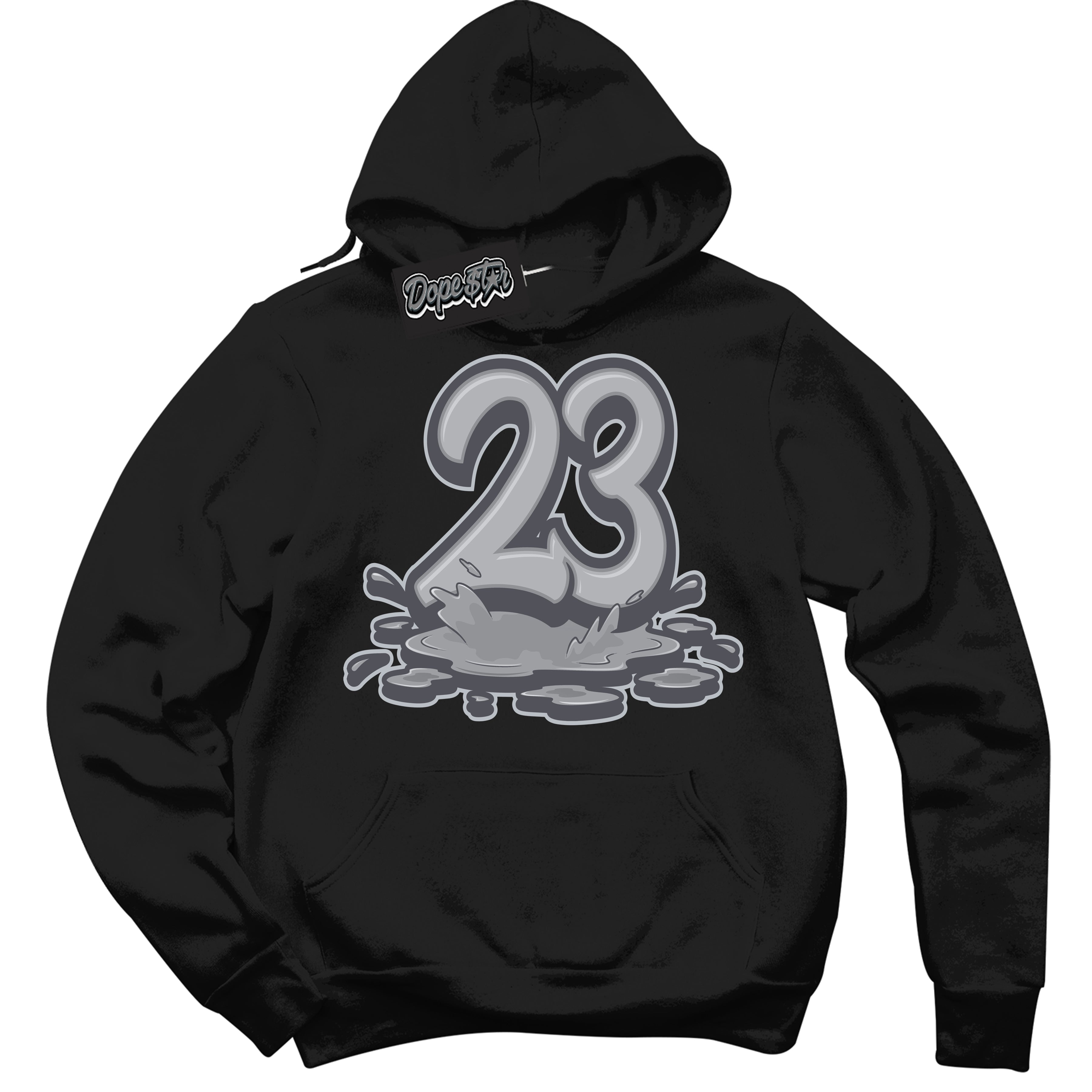 Cool Black Hoodie with “ 23 Melting ” design that Perfectly Matches Paris Olympics Wet Cement 4s Jordans.