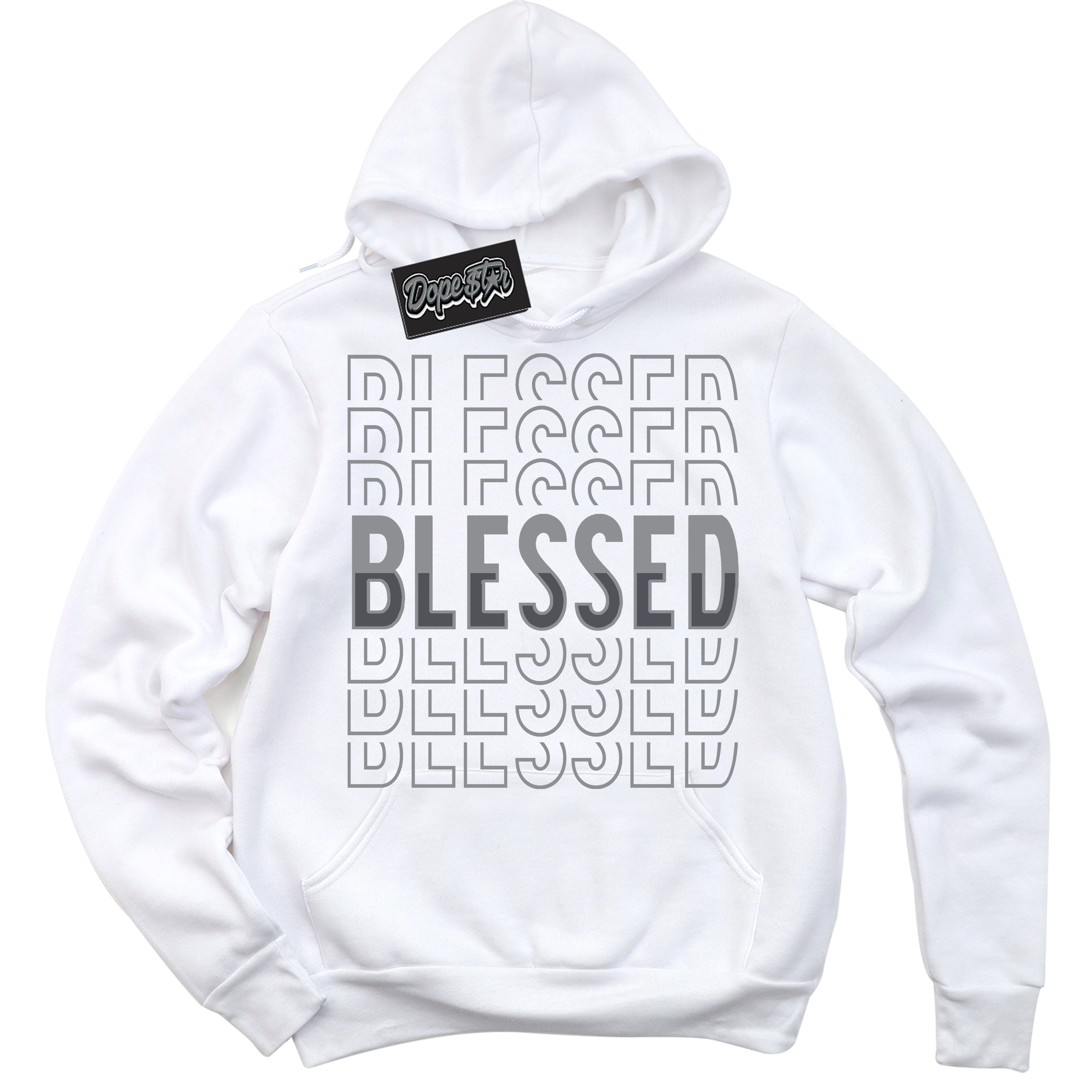 Cool White Hoodie with “ Blessed Stacked ” design that Perfectly Matches Paris Olympics Wet Cement 4s Jordans.